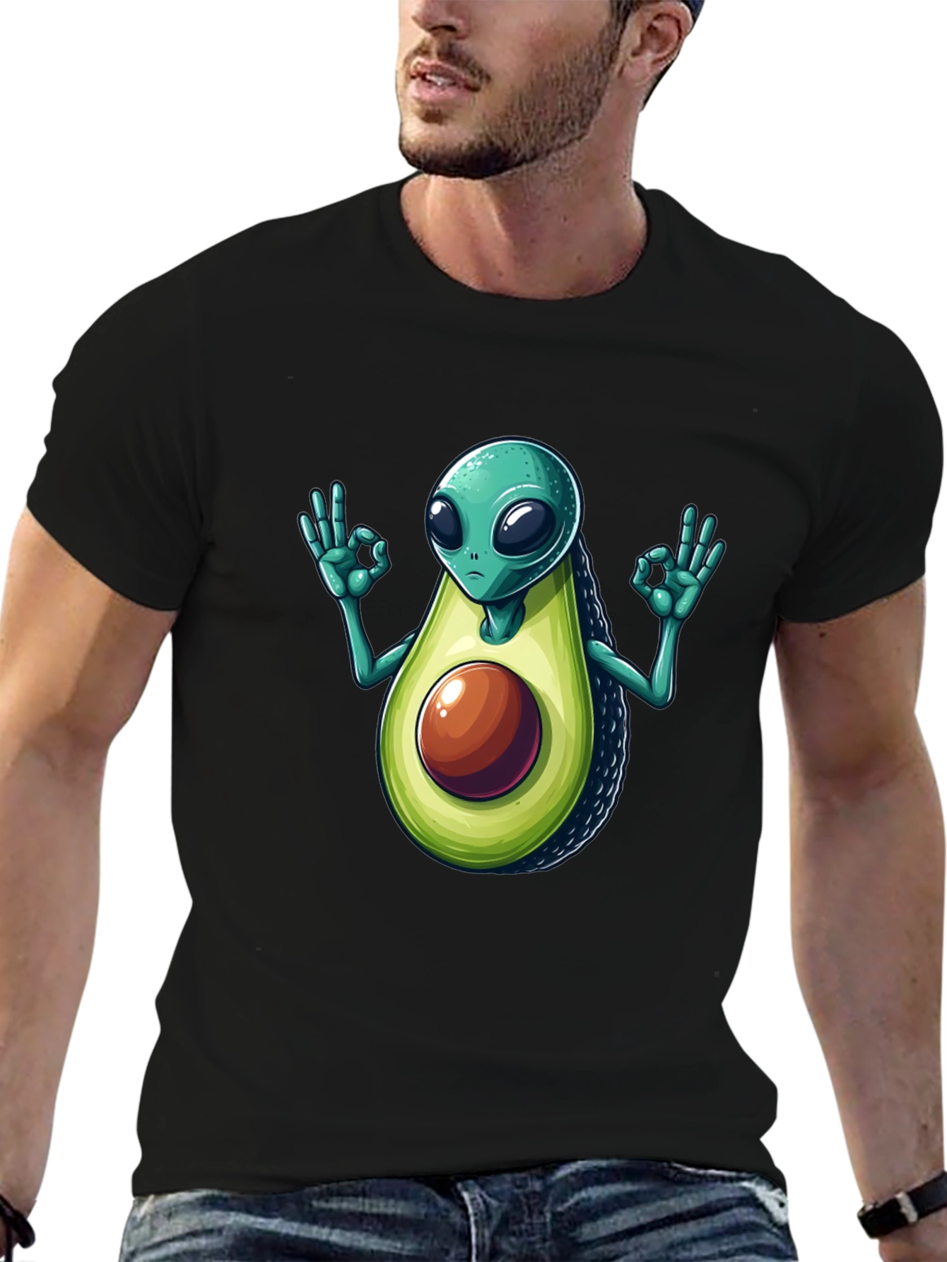 Black Alien Avocado T-Shirt - Funny Graphic Tee view 6