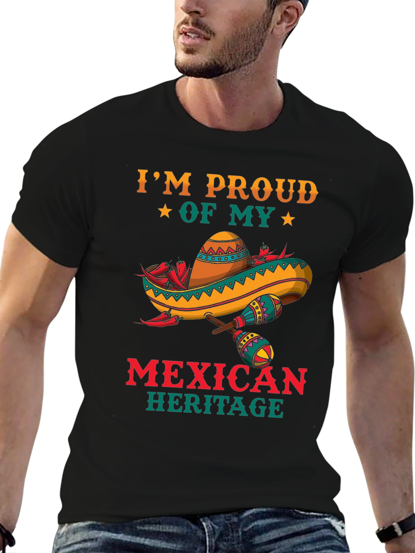 Black Proud Mexican Heritage Graphic T-Shirt - Black view 6