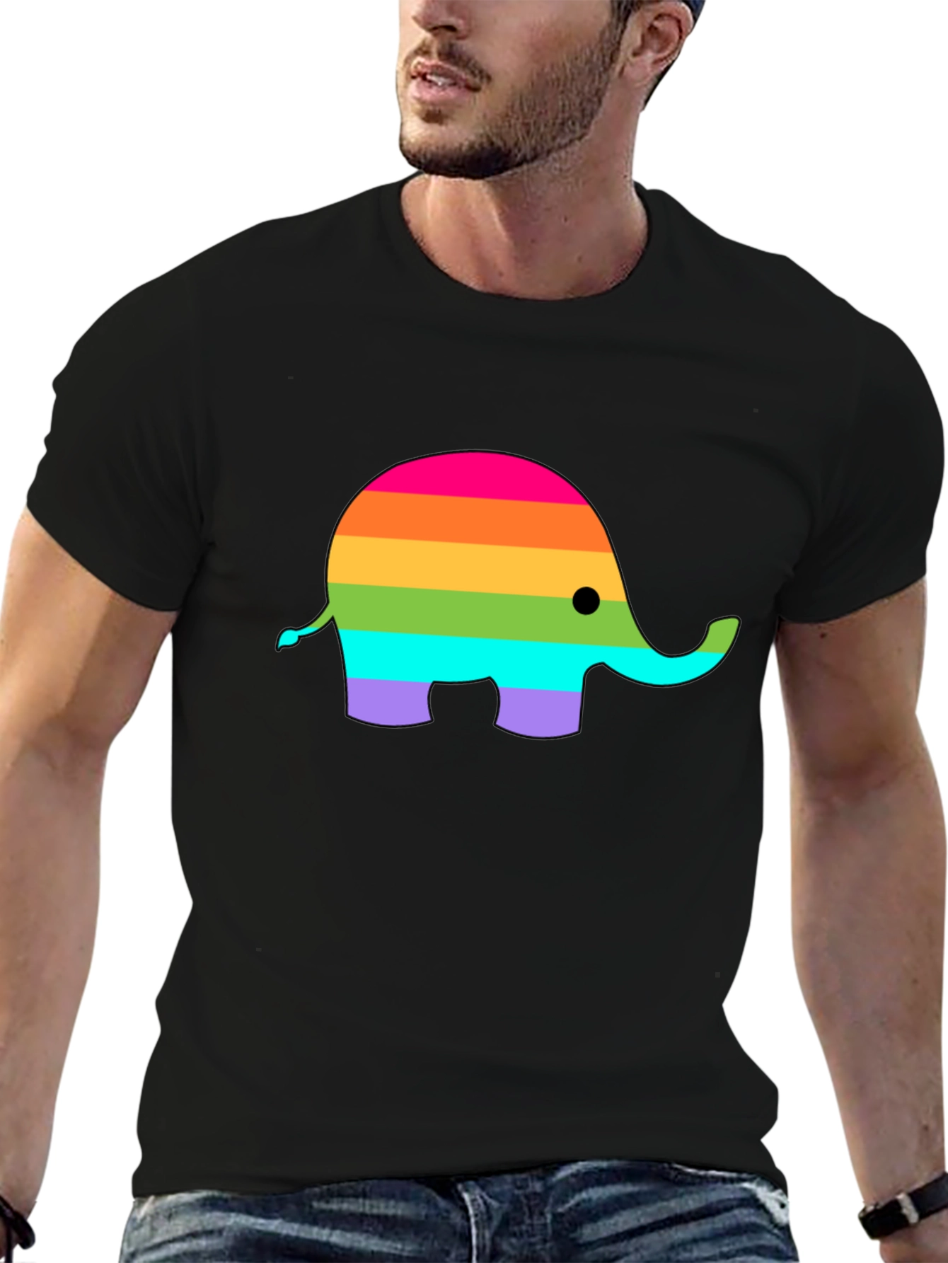 Black Rainbow Elephant Graphic T-Shirt view 6