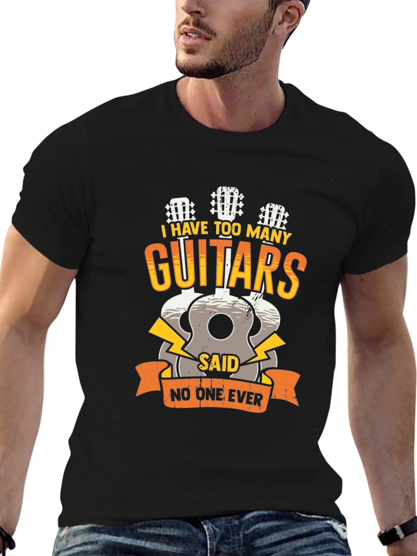 Black Guitar Lover Tee: I Have Too Many Guitars! view 6