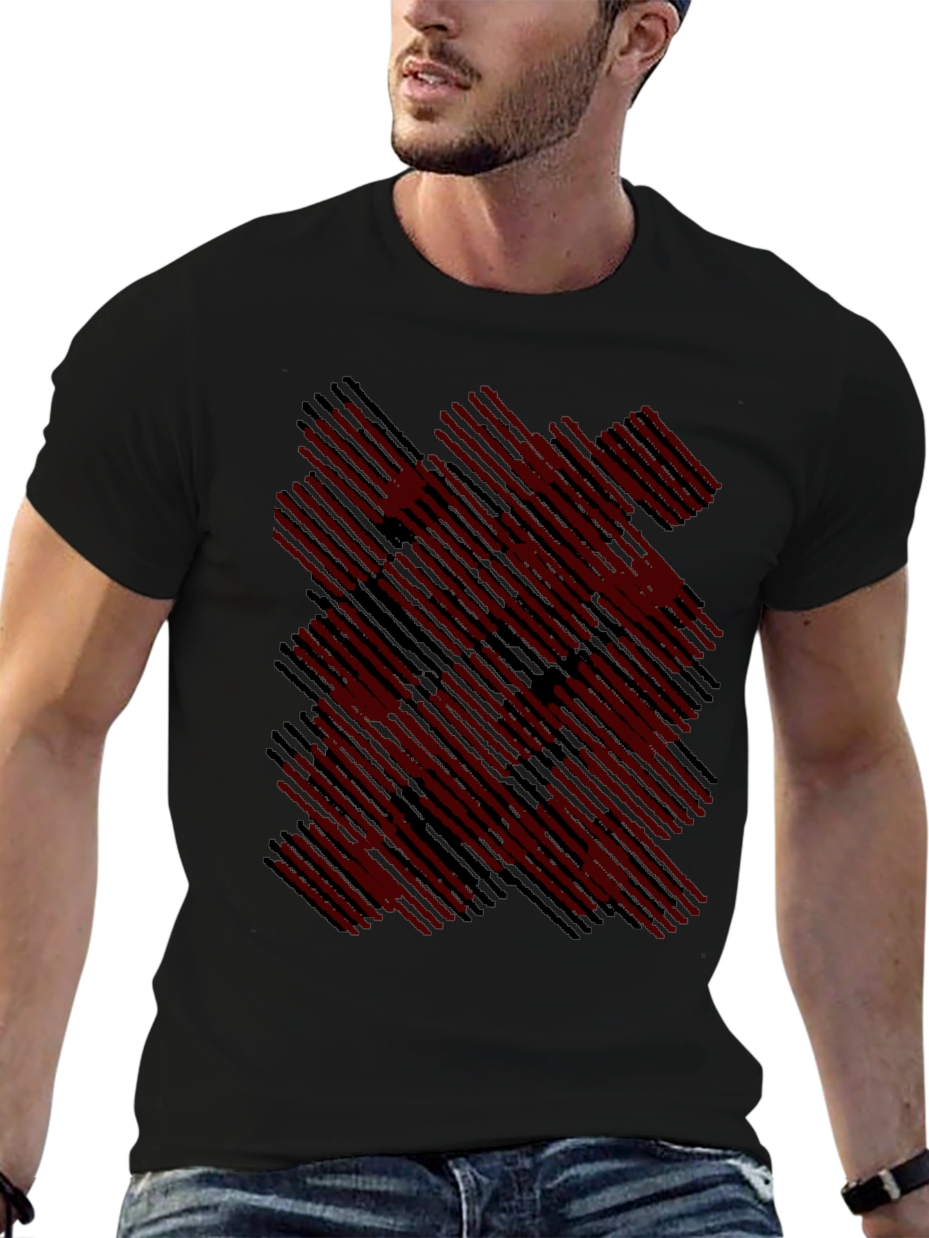 Black Abstract Line Pattern T-Shirt view 6