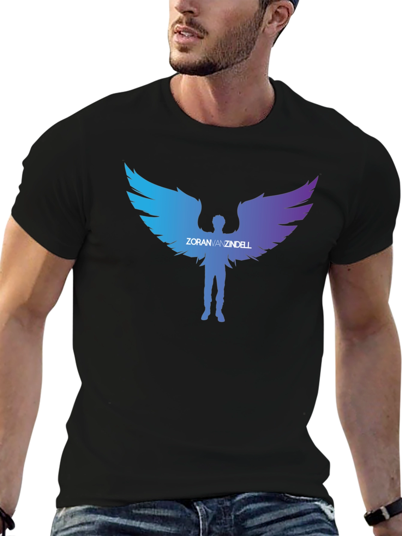 Black ZoranVanzindell Angel Wings Black T-Shirt view 6