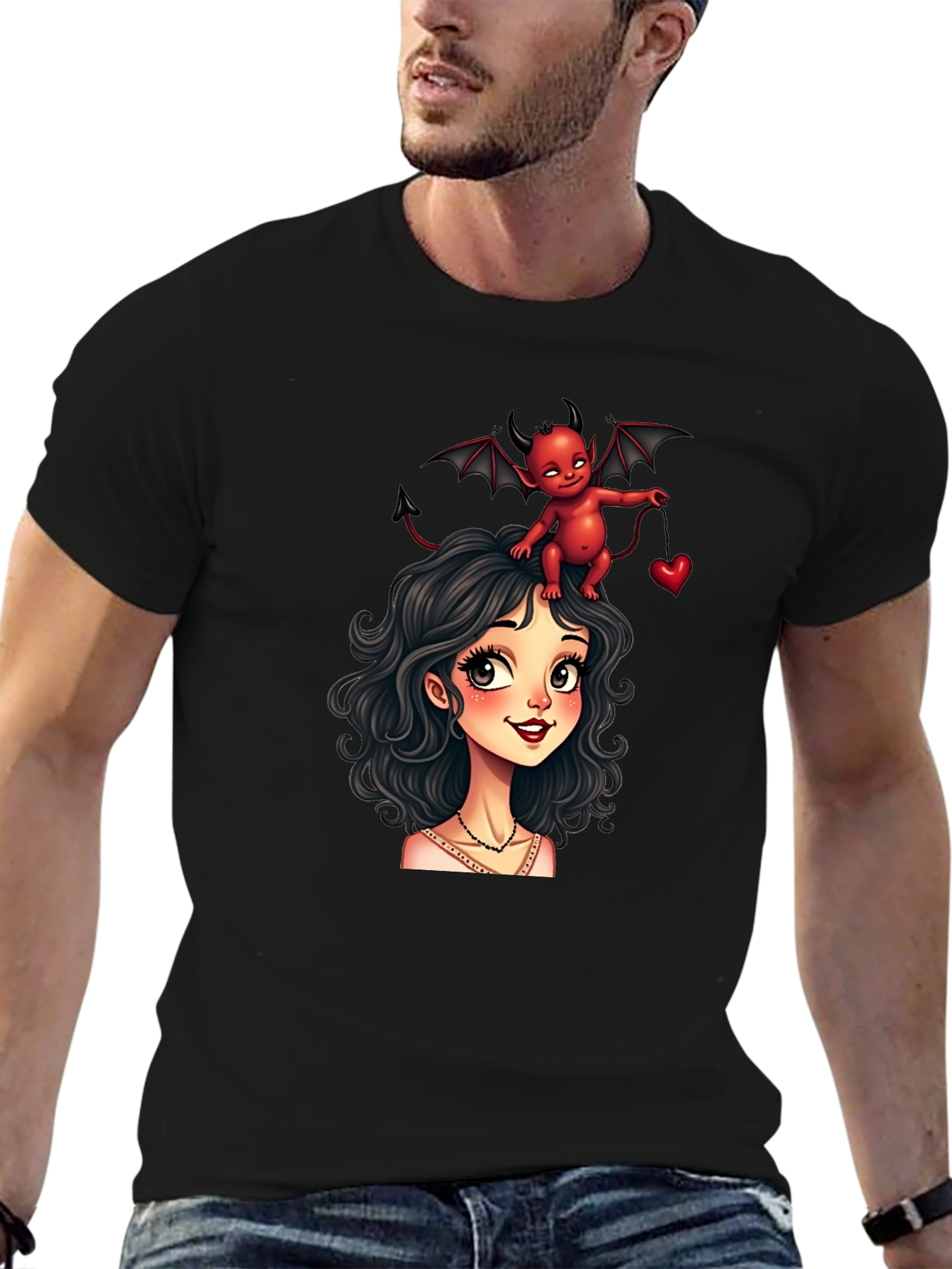 Black Devilishly Cute Black Graphic Tee view 6