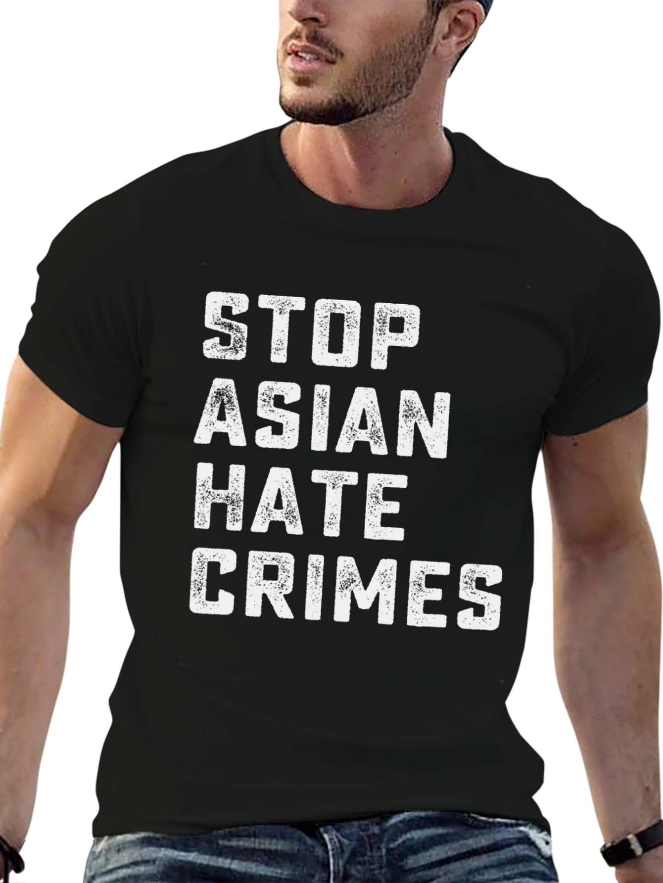 Black Stop Asian Hate Crimes Graphic Tee - Black Unisex view 6