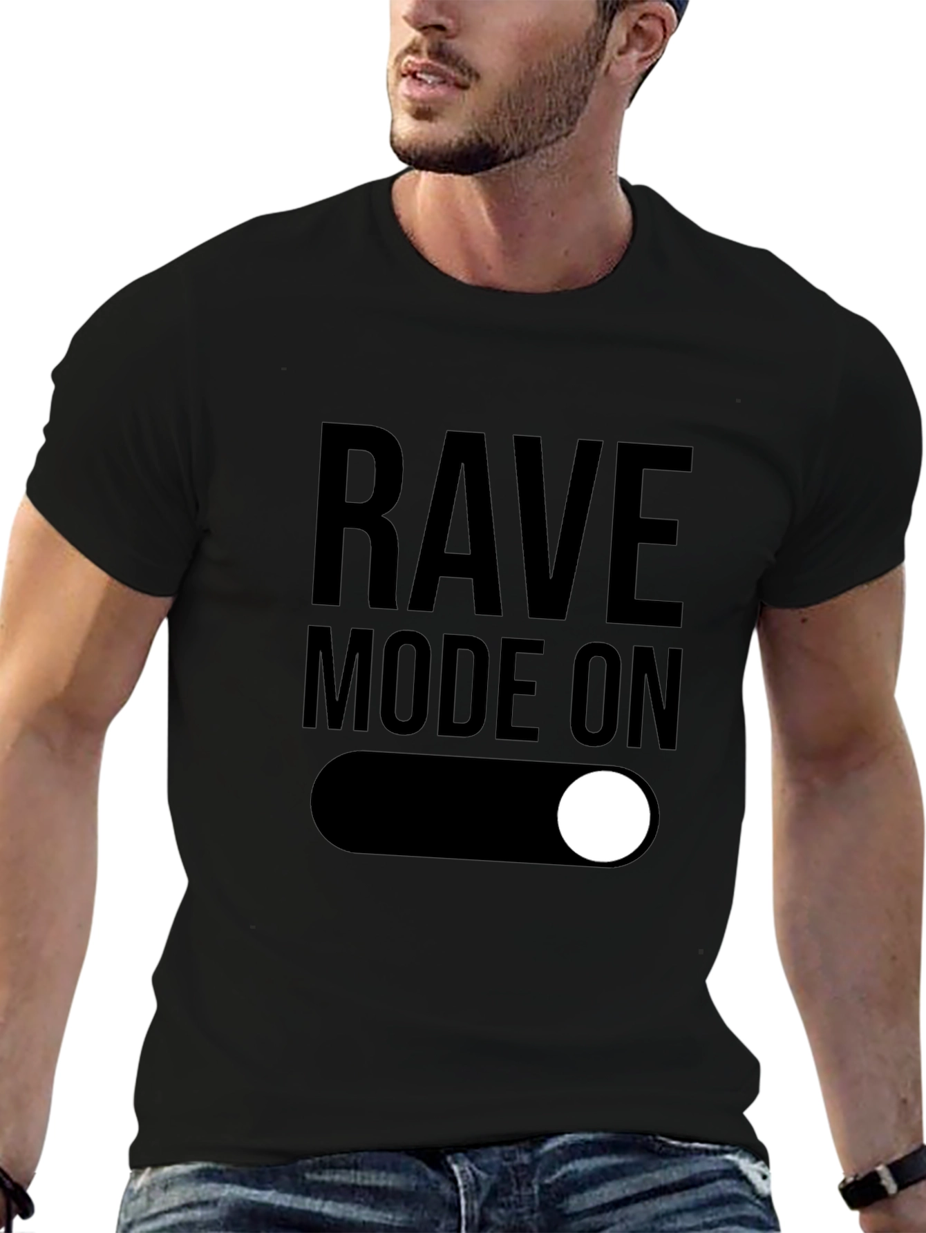 Black Rave Mode On - Black Graphic T-Shirt view 6