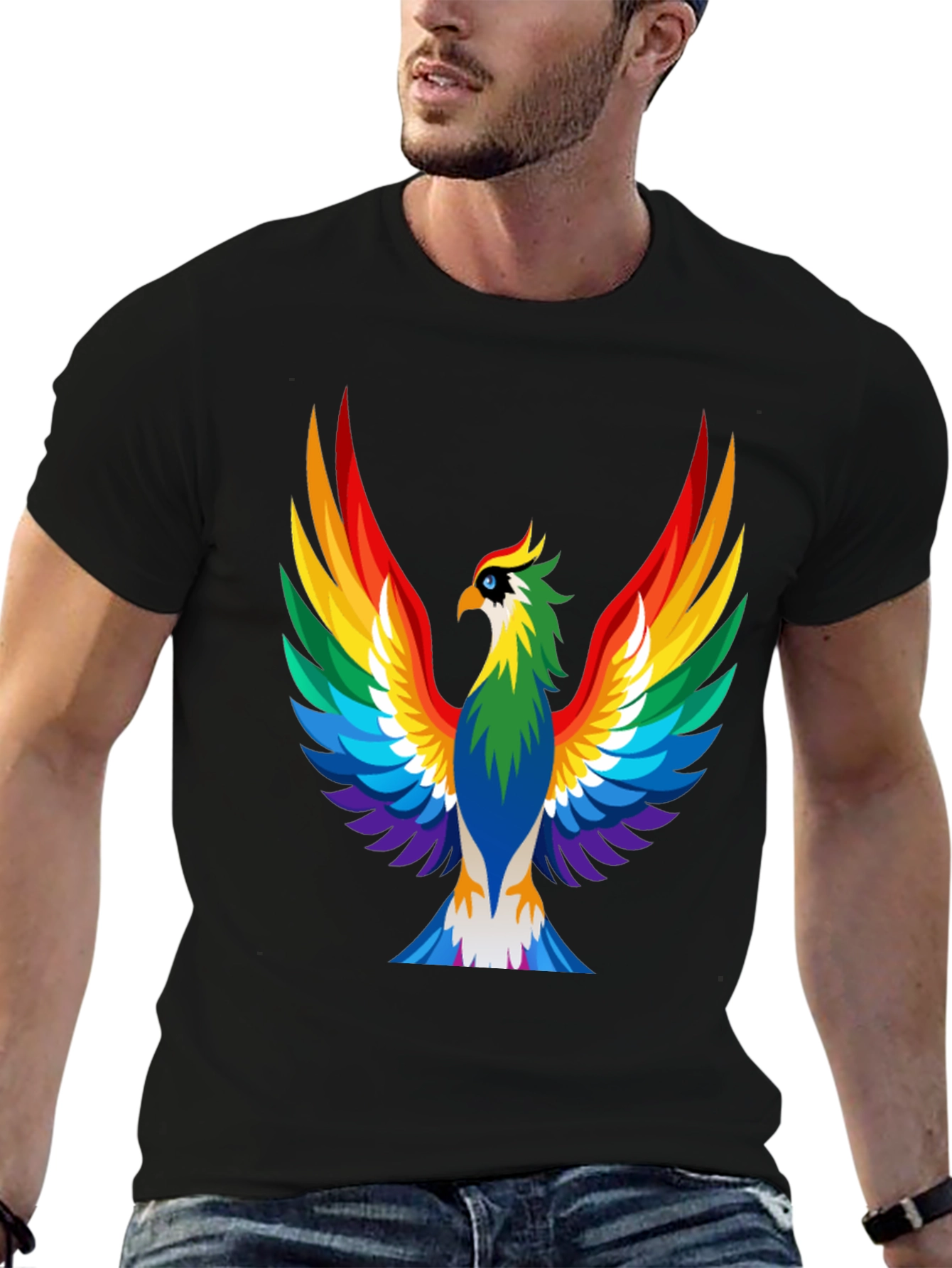 Black Rainbow Phoenix Graphic Tee - Bold Black Shirt view 6