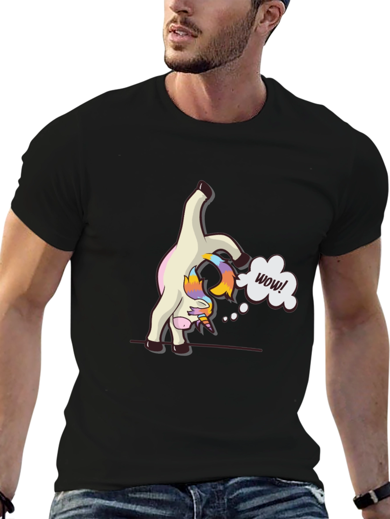 Black Funny Unicorn Yoga Pose Black T-Shirt view 6