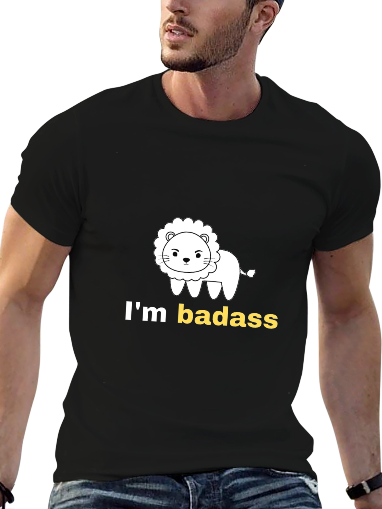 Black I'm Badass Lion Graphic Tee - Black Cotton T-Shirt view 6