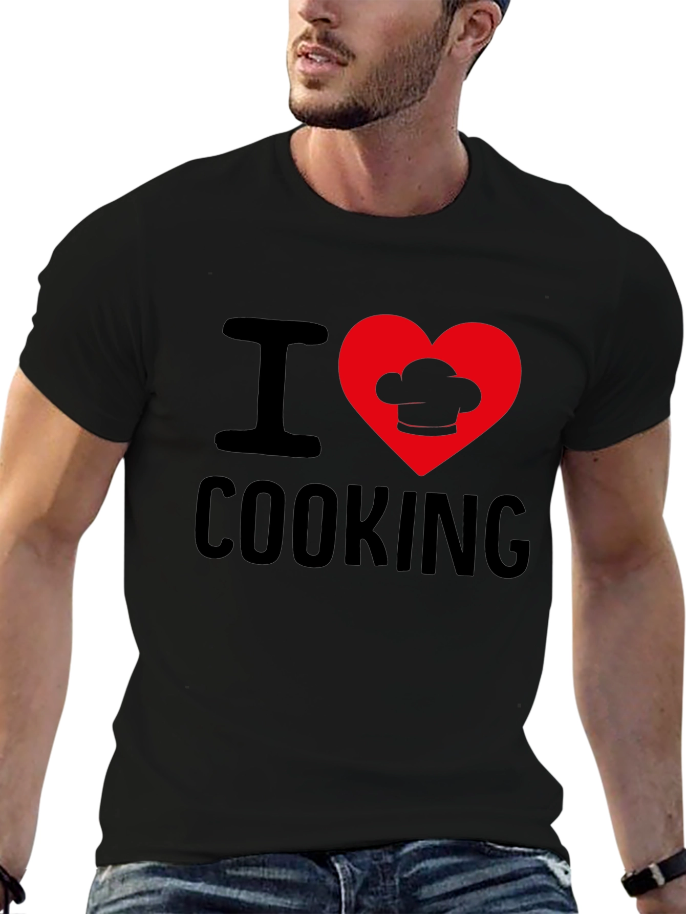 Black I Heart Cooking T-Shirt, Chef's Hat Design view 6
