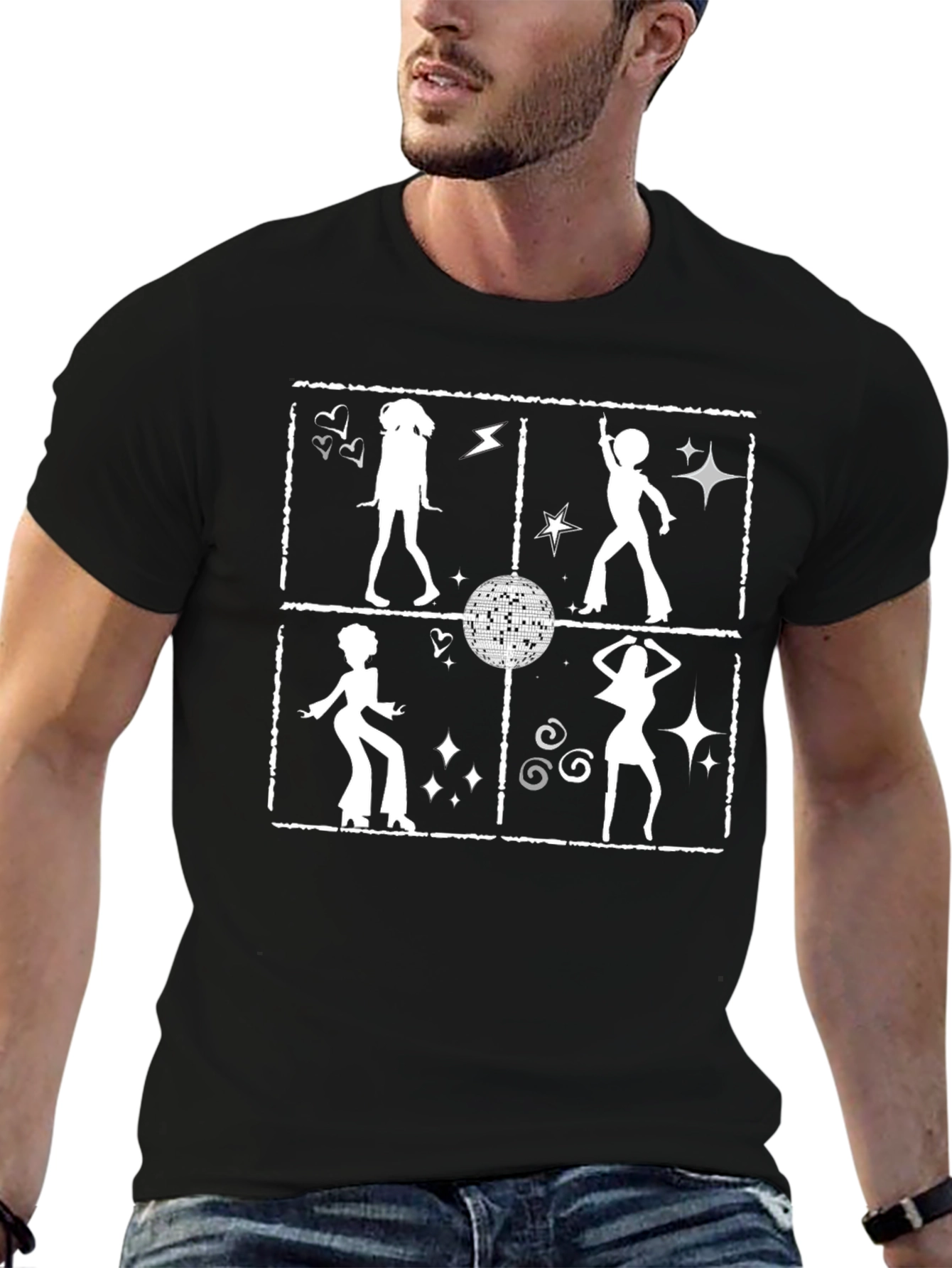 Black Disco Fever T-Shirt - Retro Dance Design view 6
