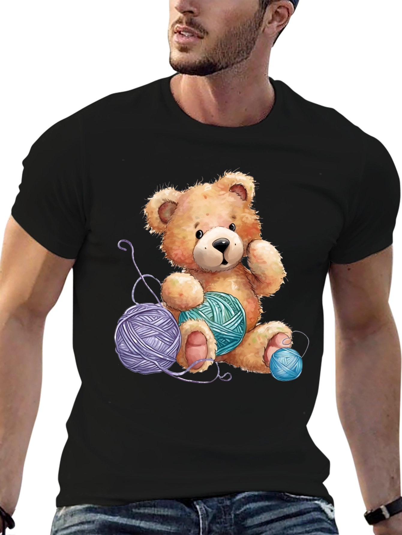 Black Teddy Bear Yarn Lover T-Shirt view 6
