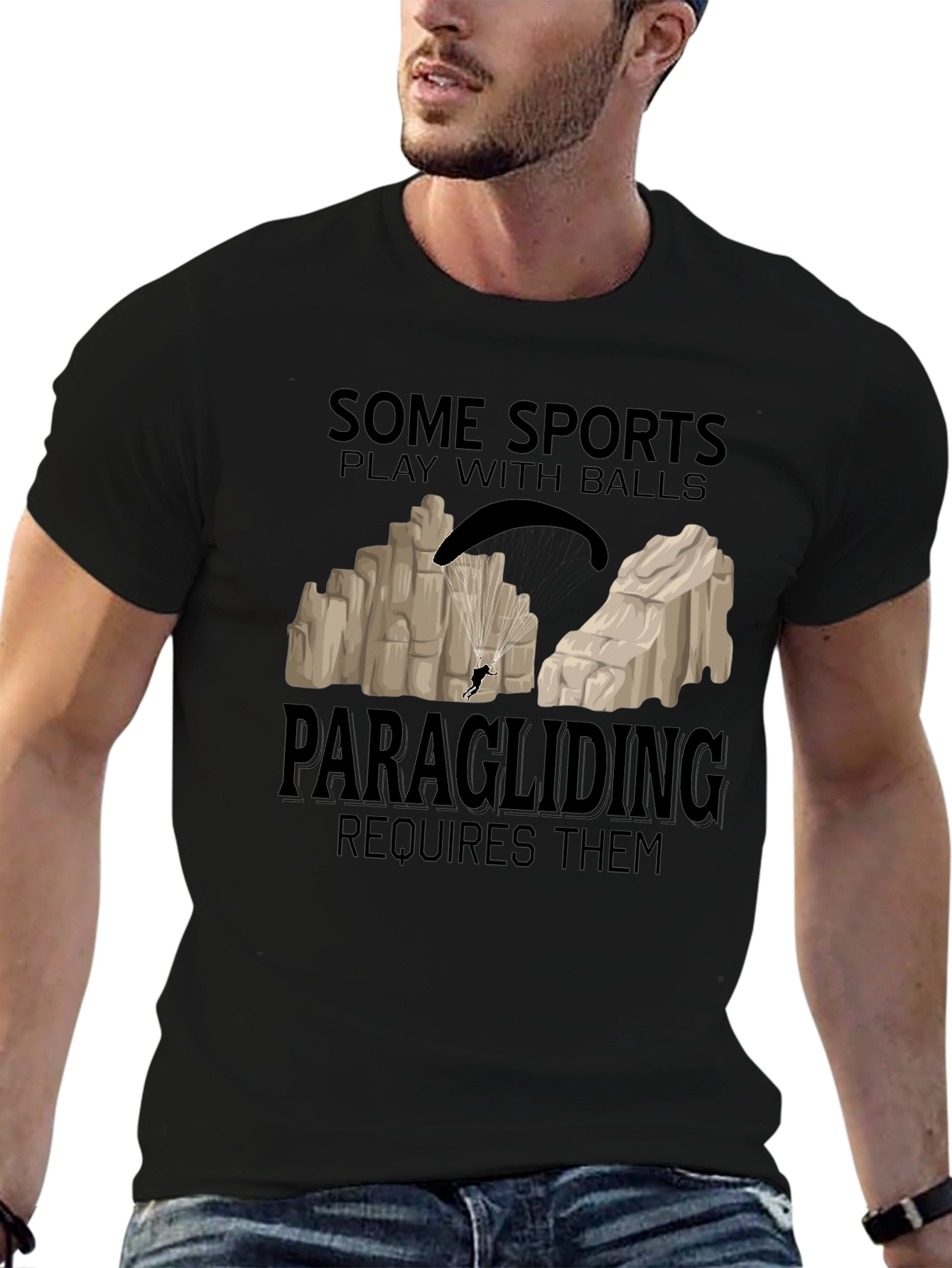 Black Paragliding Requires Balls Graphic Tee view 6