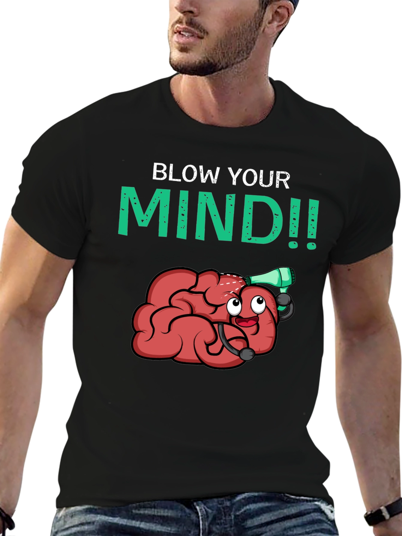 Black Blow Your Mind T-Shirt - Funny Brain Cartoon Tee view 6