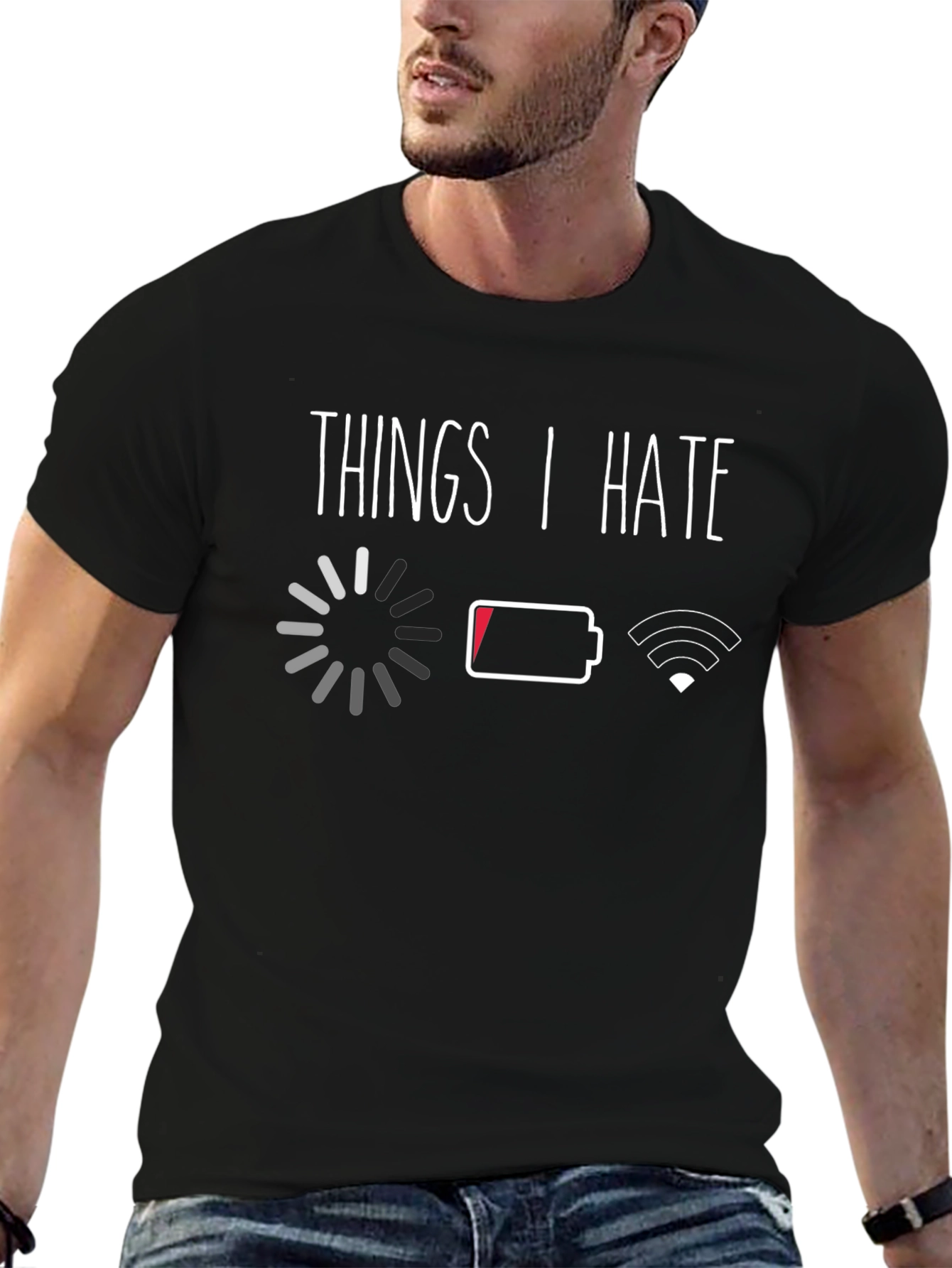 Black Things I Hate T-Shirt: Low Battery & No WiFi view 6