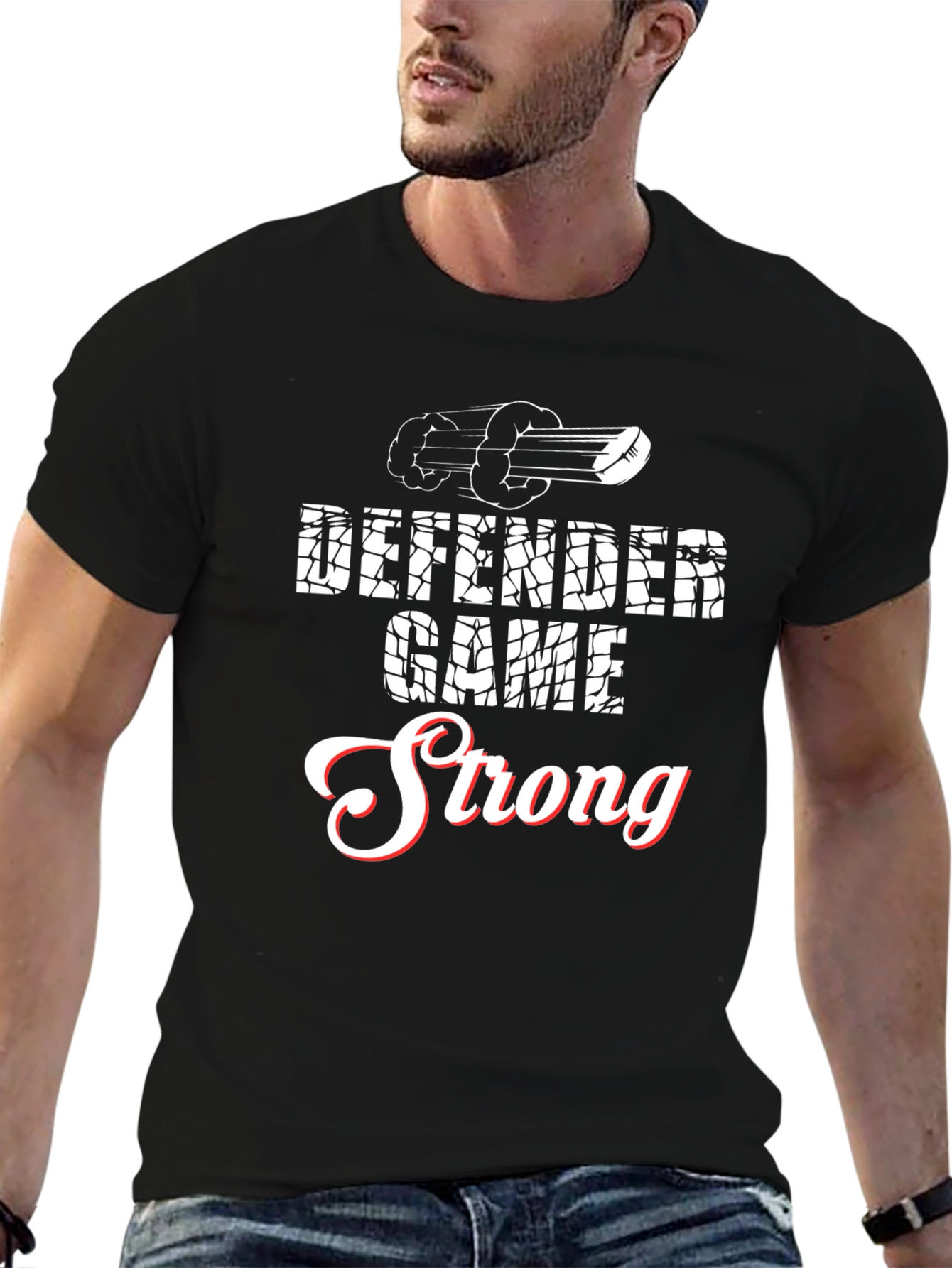 Black Defender Game Strong T-Shirt view 6
