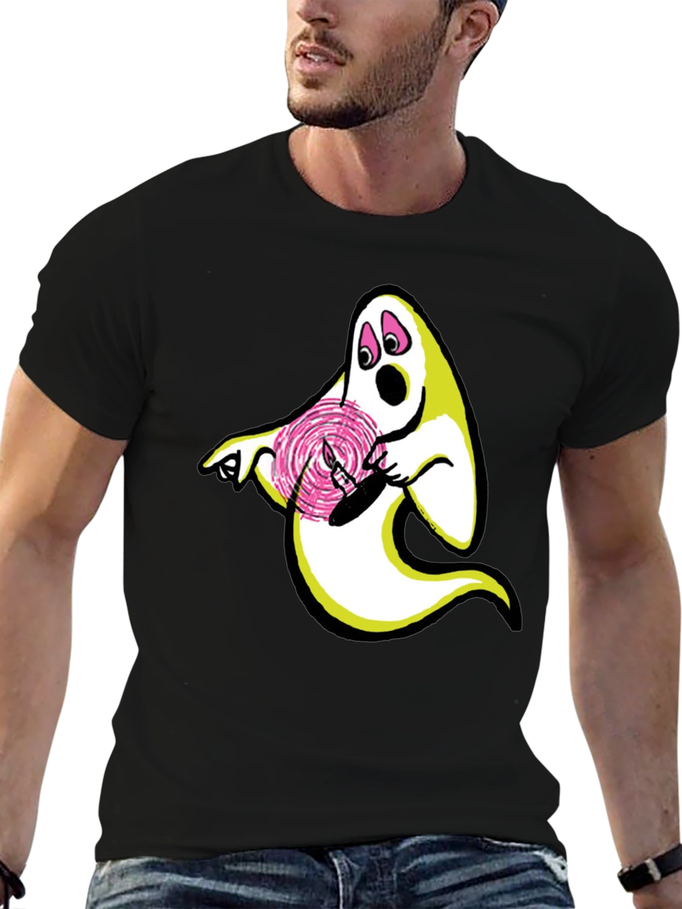 Black Ghost Lollipop Graphic Black T-Shirt view 6