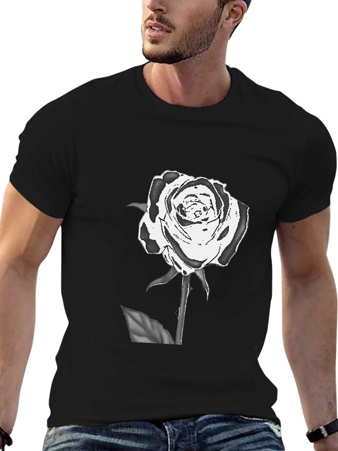 Black Black T-Shirt with Rose Graphic view 6
