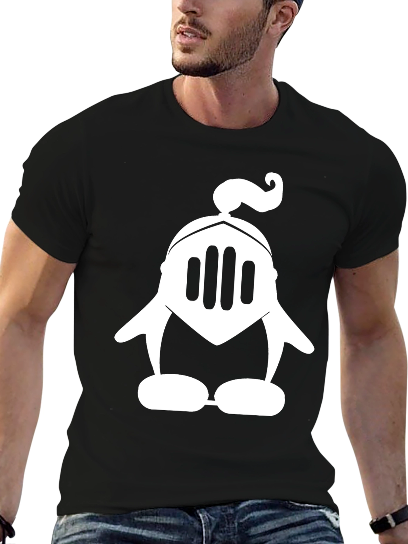 Black Knight Penguin Black T-Shirt - Unique Graphic Tee view 6