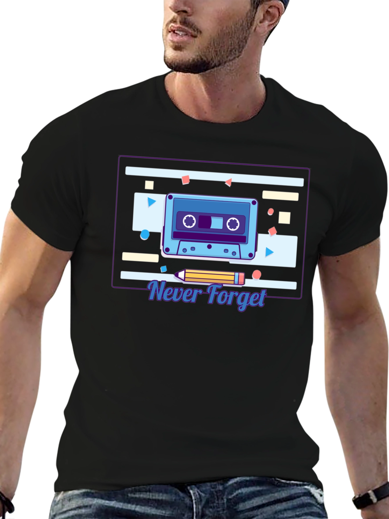 Black Retro Cassette Tape Graphic T-Shirt - Never Forget view 6