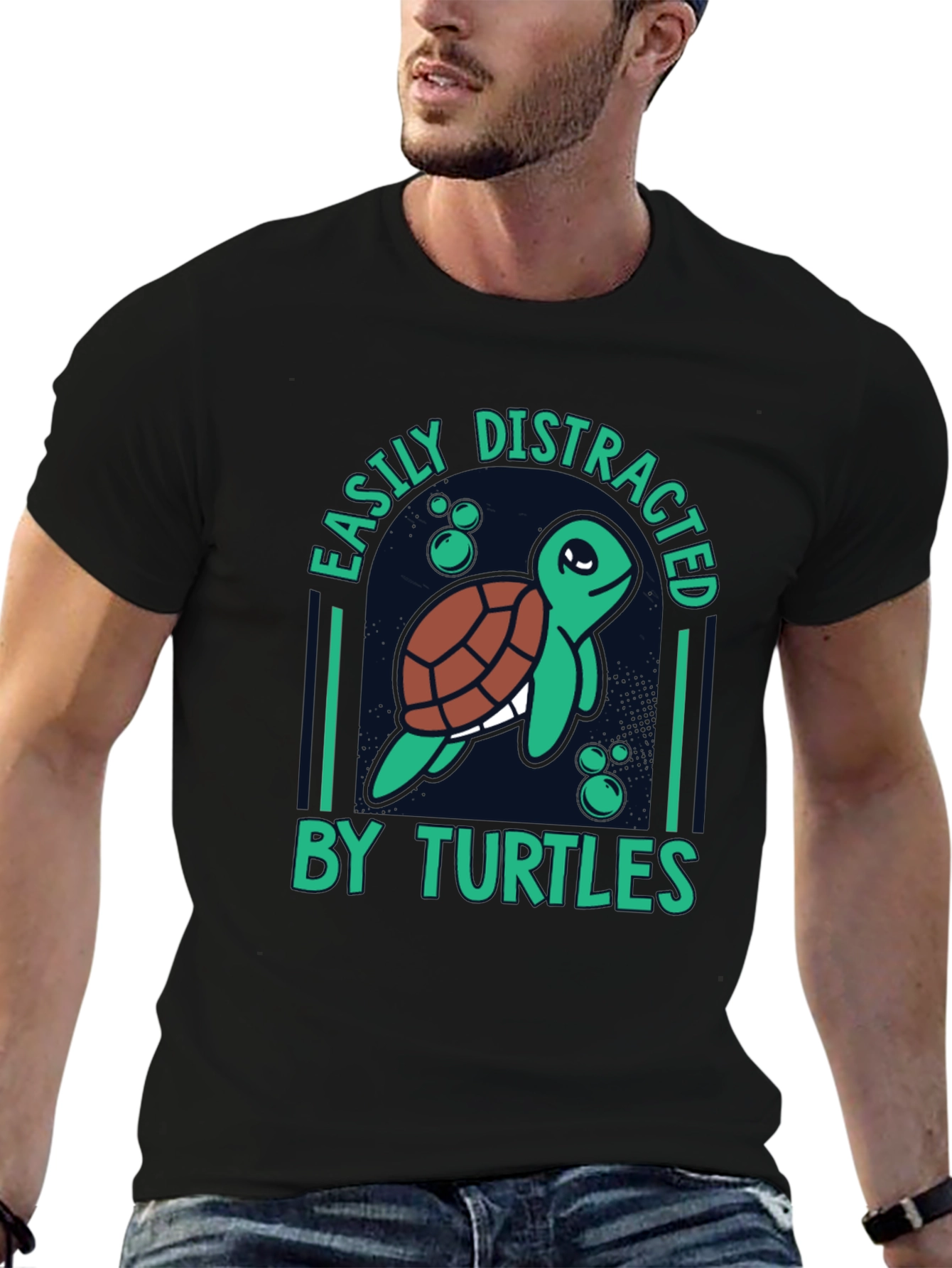 Black Easily Distracted by Turtles Graphic Tee view 6