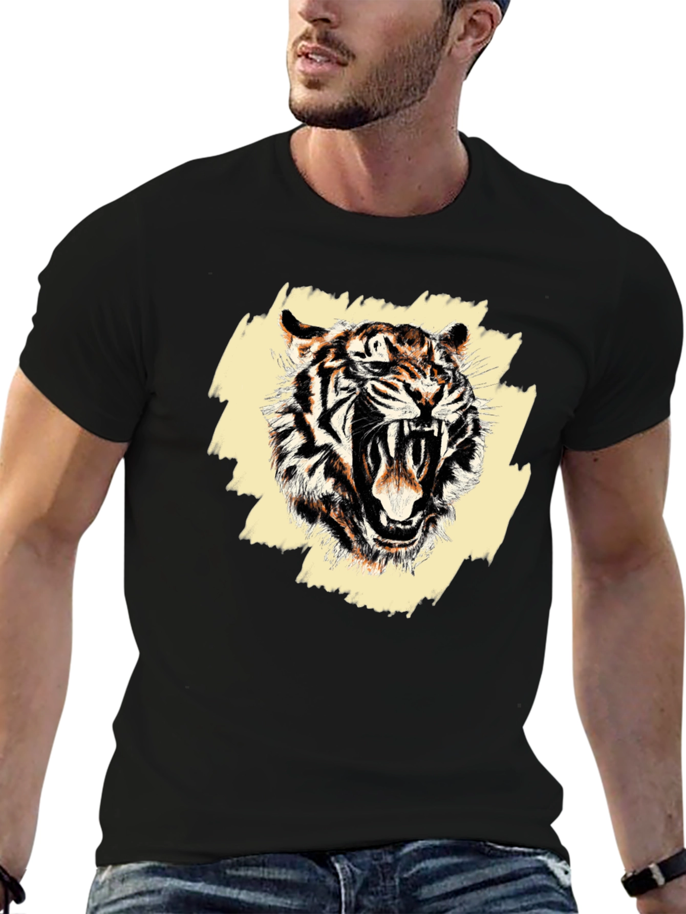 Black Roaring Tiger Graphic Tee - Men's Black T-Shirt view 6