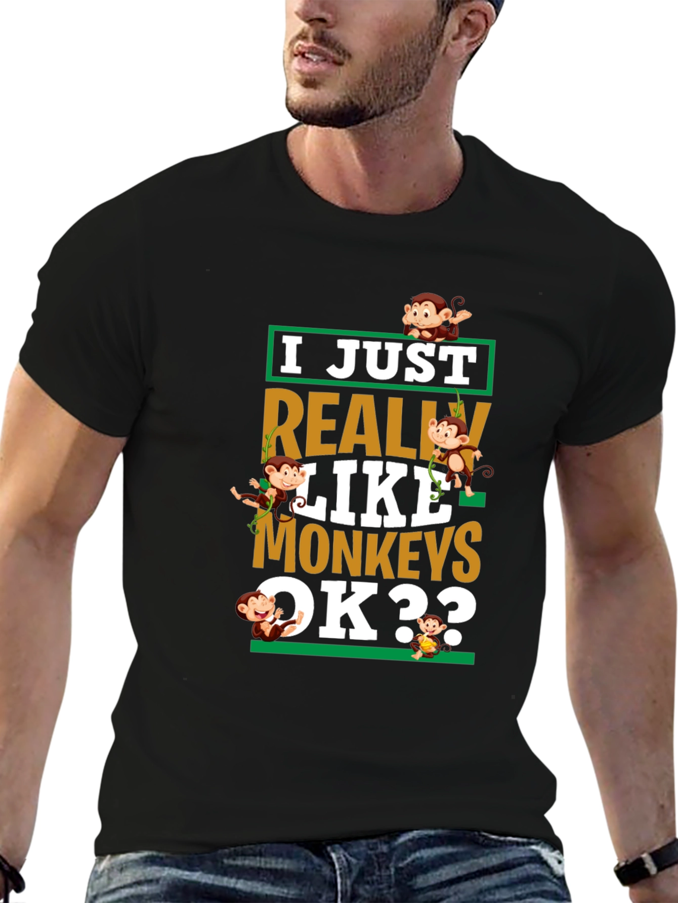 Black I Just Really Like Monkeys T-Shirt view 6