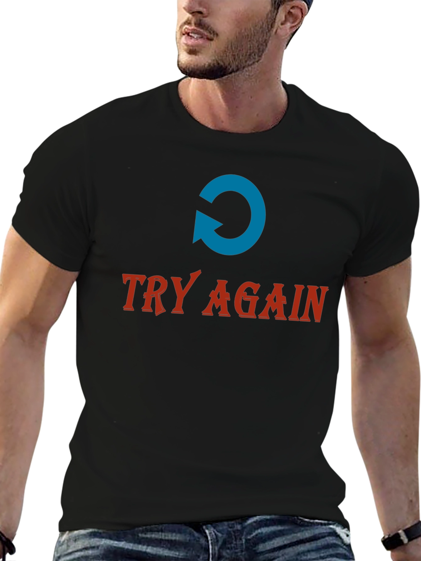 Black Try Again Graphic Tee - Soft Cotton Comfort view 6