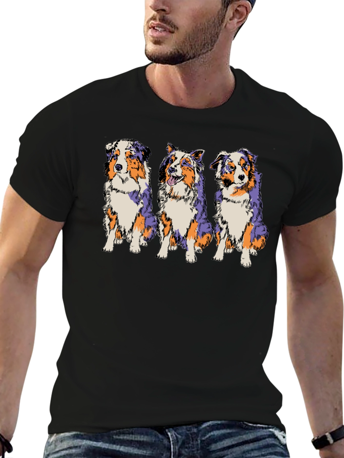 Black Three Dogs Graphic Tee - Black Cotton Blend view 6
