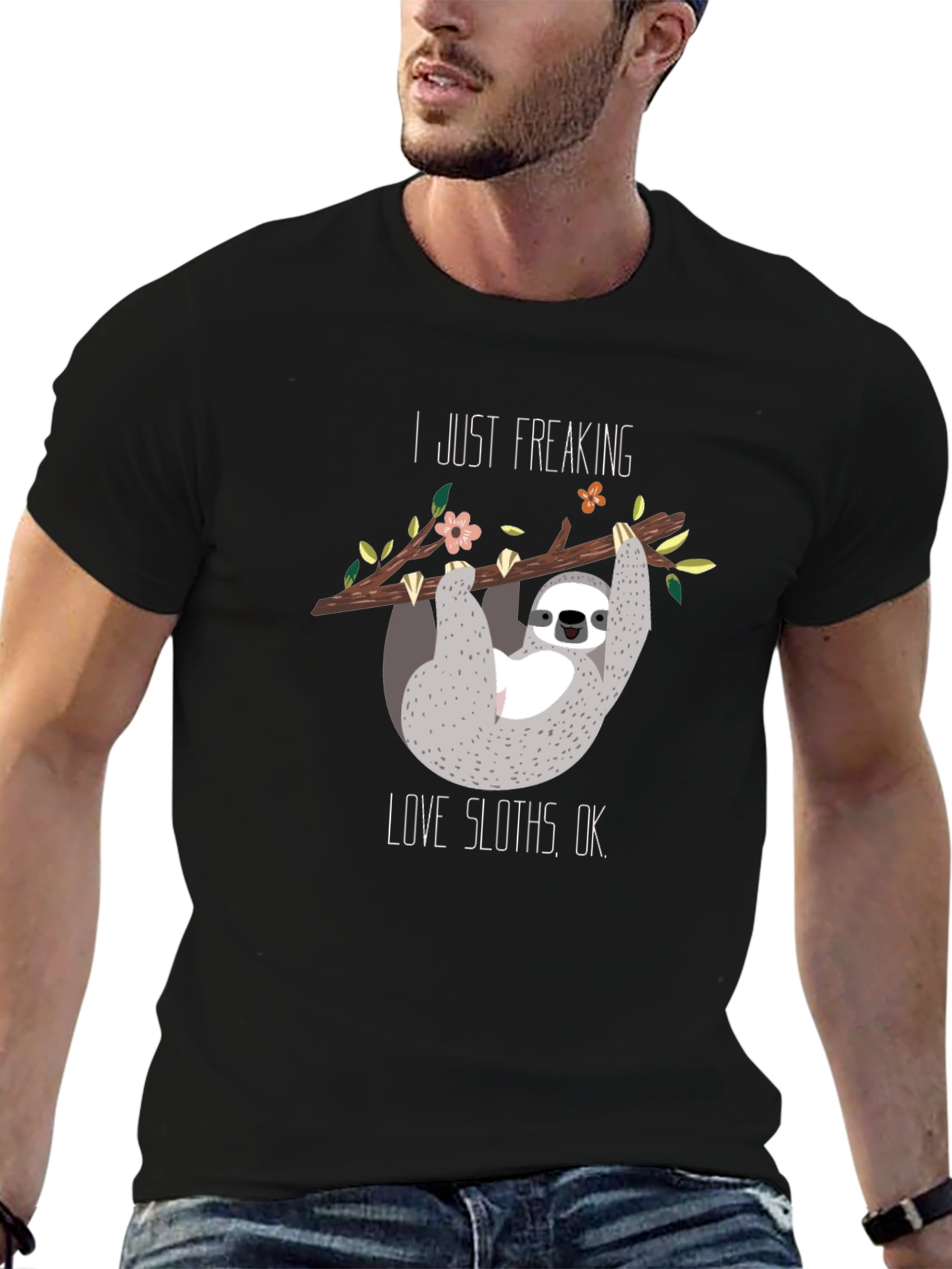 Black I Just Freaking Love Sloths Black T-Shirt view 6