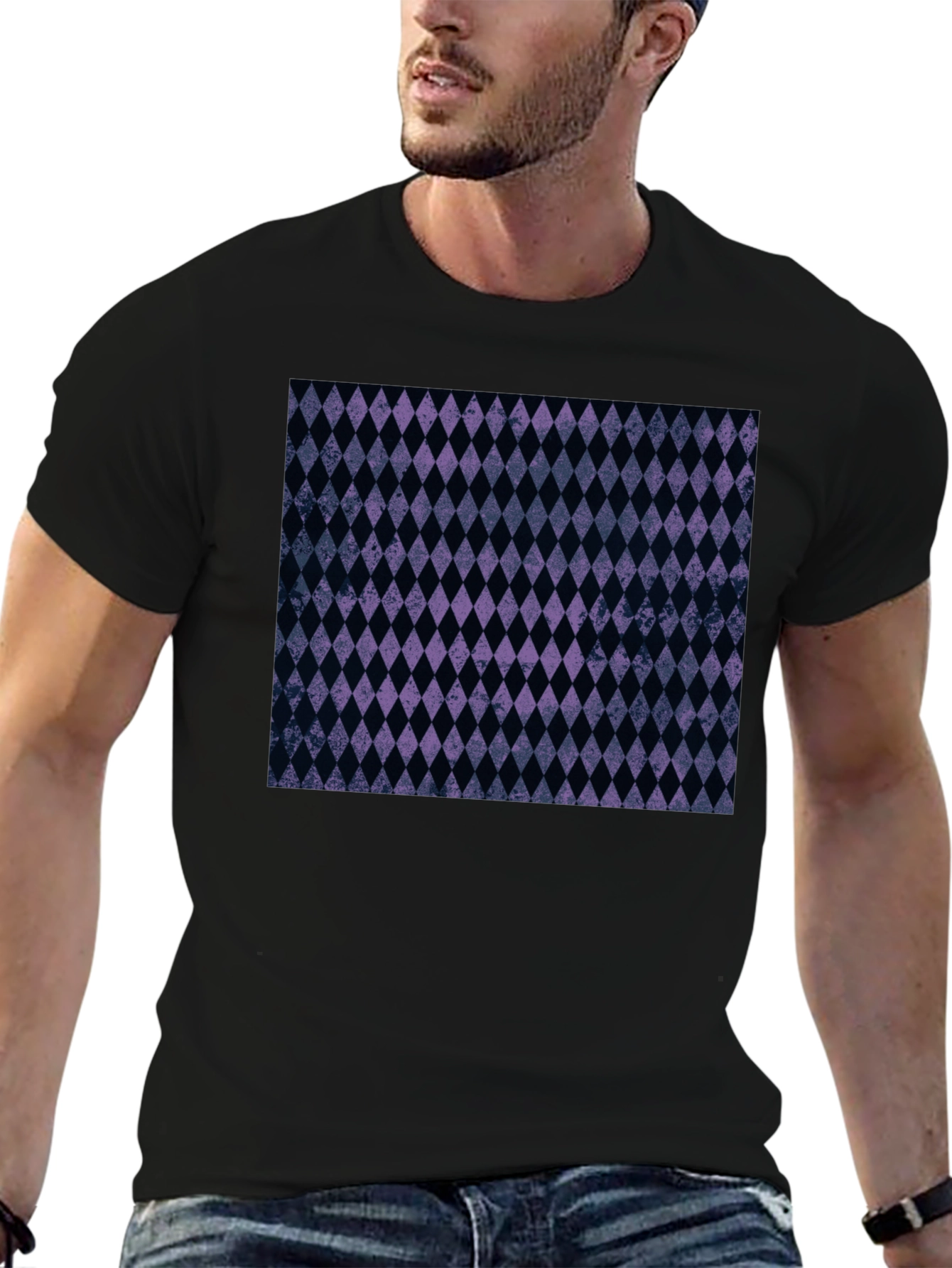 Black Diamond Pattern Black T-Shirt view 6