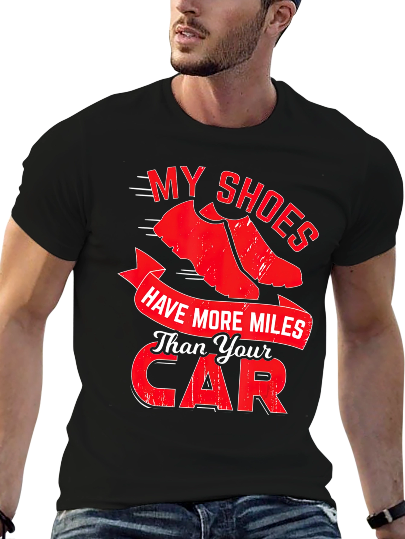 Black My Shoes Have More Miles Than Your Car Graphic Tee view 6