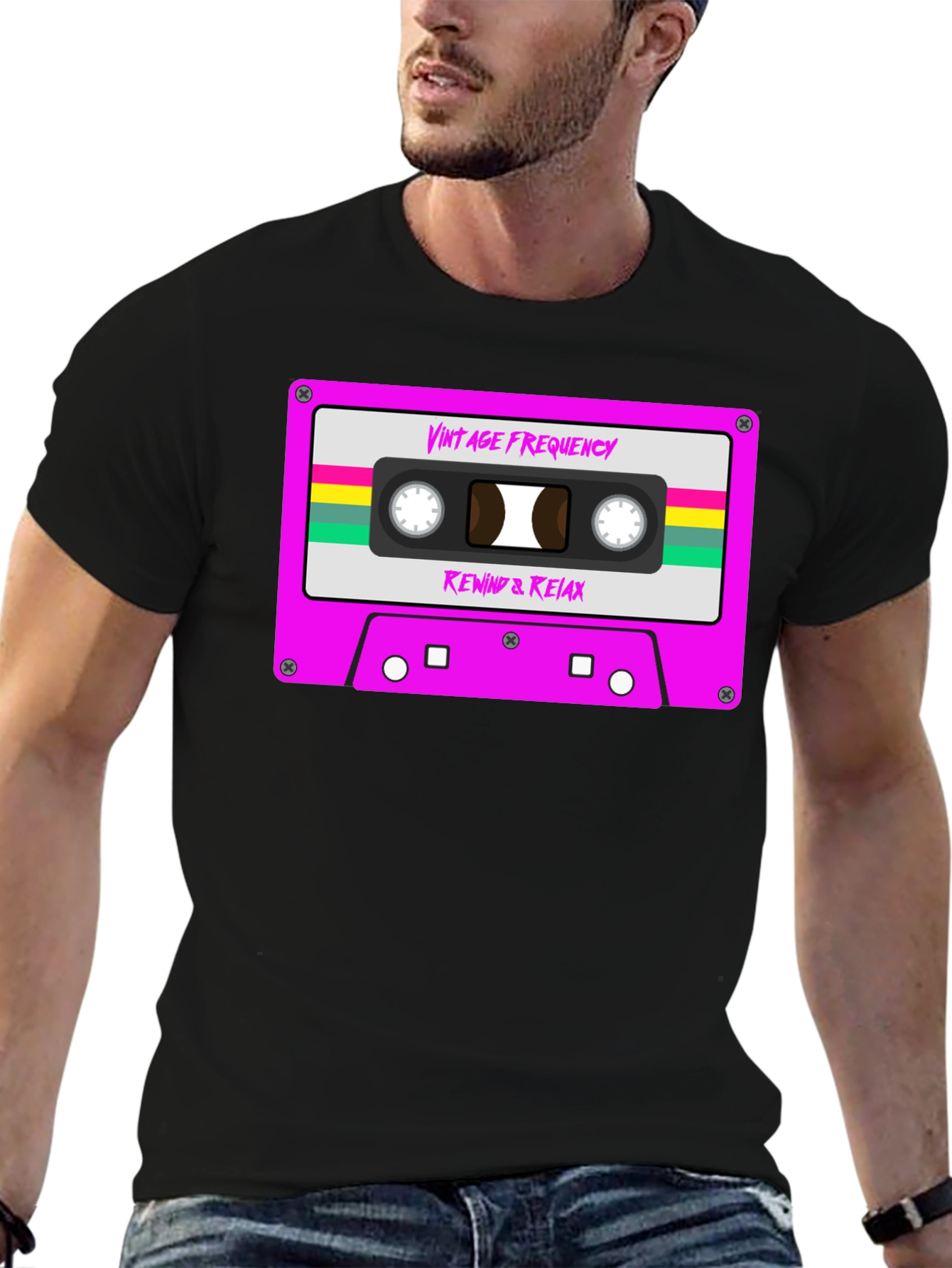 Black Vintage Frequency Cassette Tape Graphic T-Shirt view 6