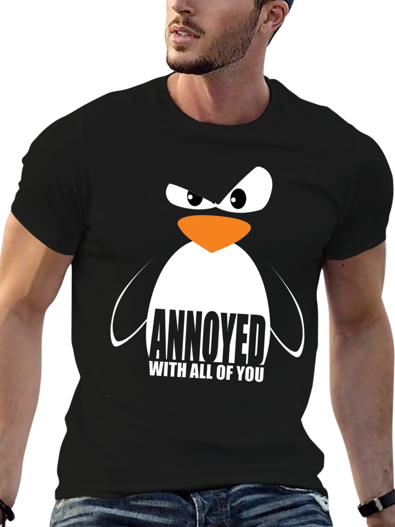 Black Annoyed Penguin Graphic T-Shirt view 6