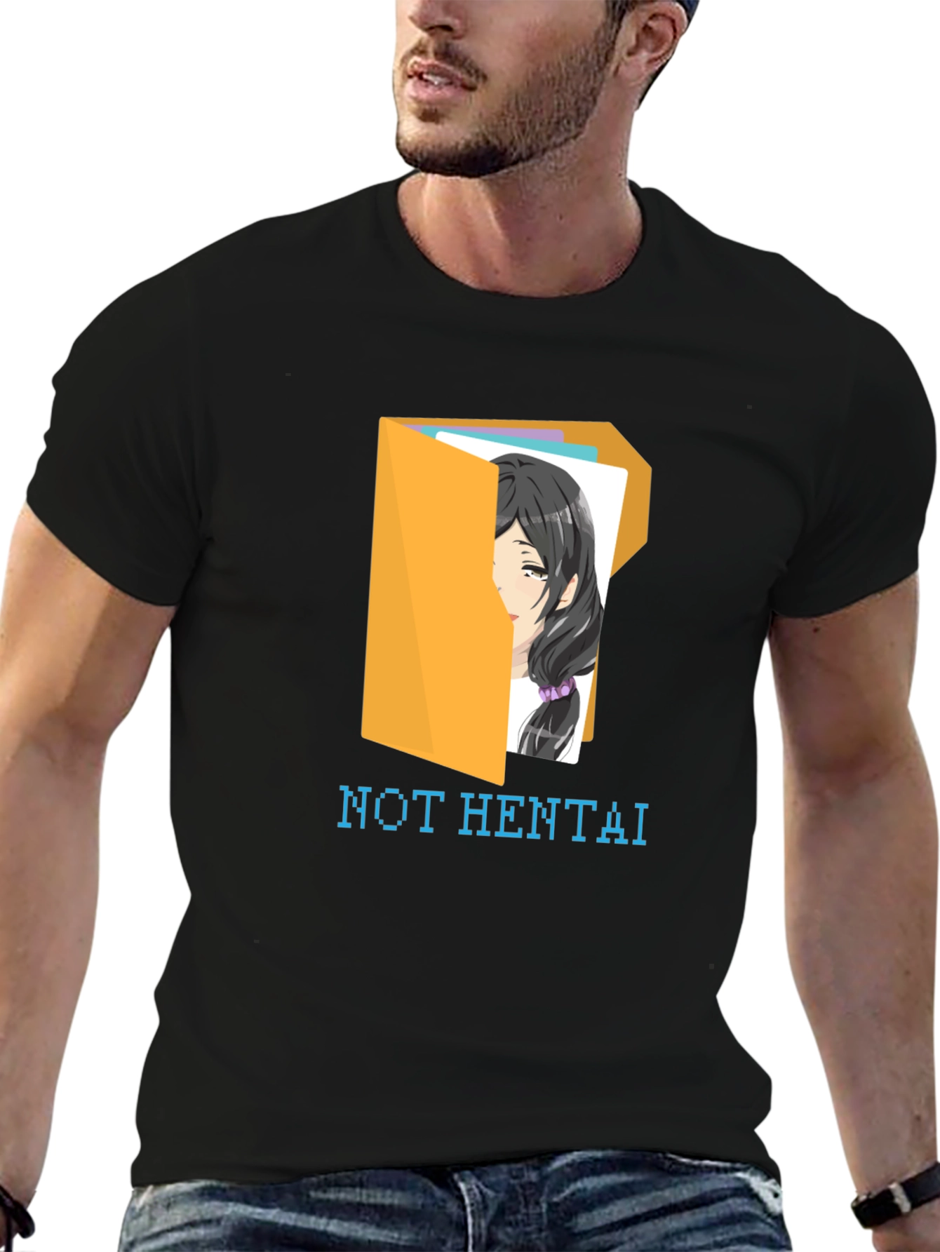 Black Not Hentai T-Shirt - Anime Folder Design view 6