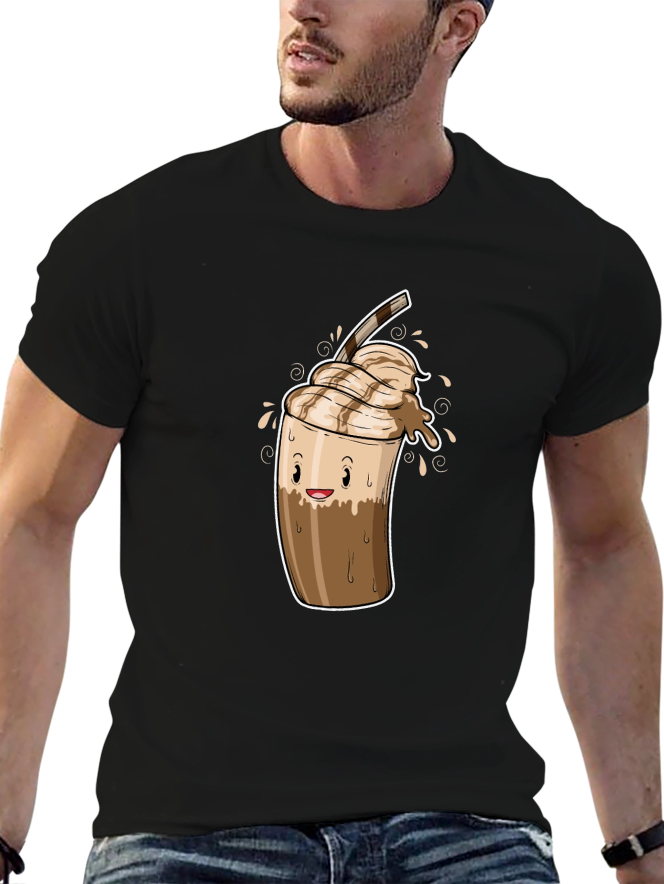 Black Cool Coffee Cartoon Graphic Black T-Shirt view 6