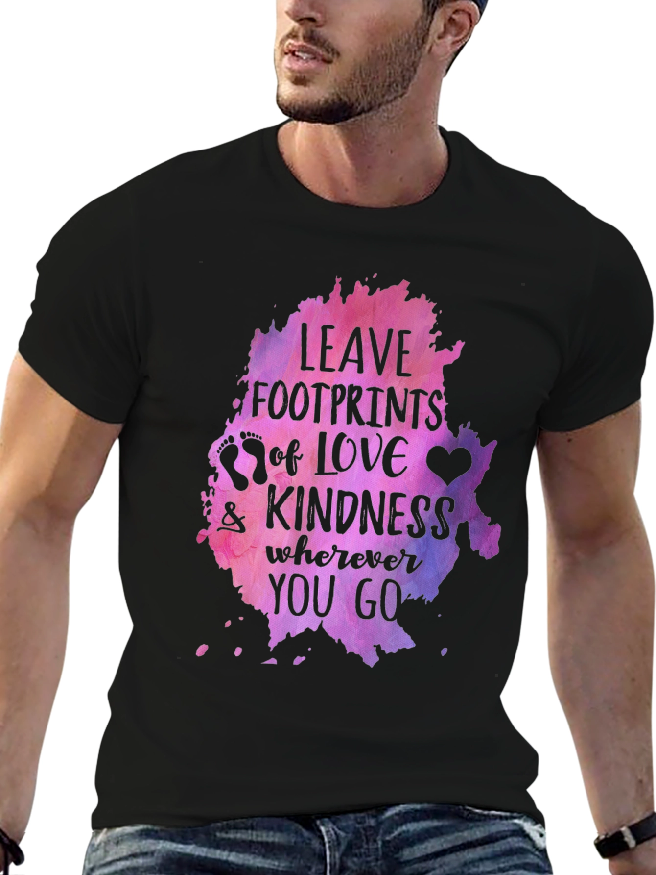 Black Leave Footprints of Love Kindness Graphic Tee - Black view 6