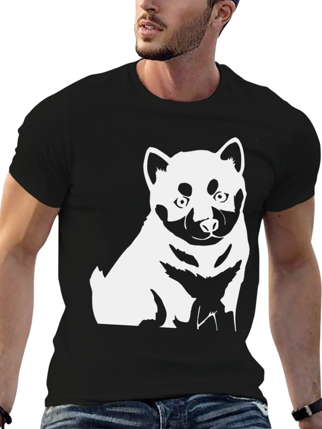 Black Dog Graphic Tee - Shiba Inu Style Black T-Shirt view 6
