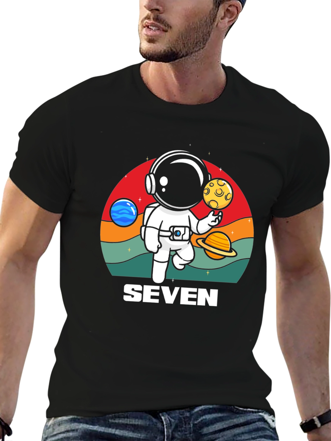 Black Astronaut Seven T-Shirt - Birthday Tee view 6