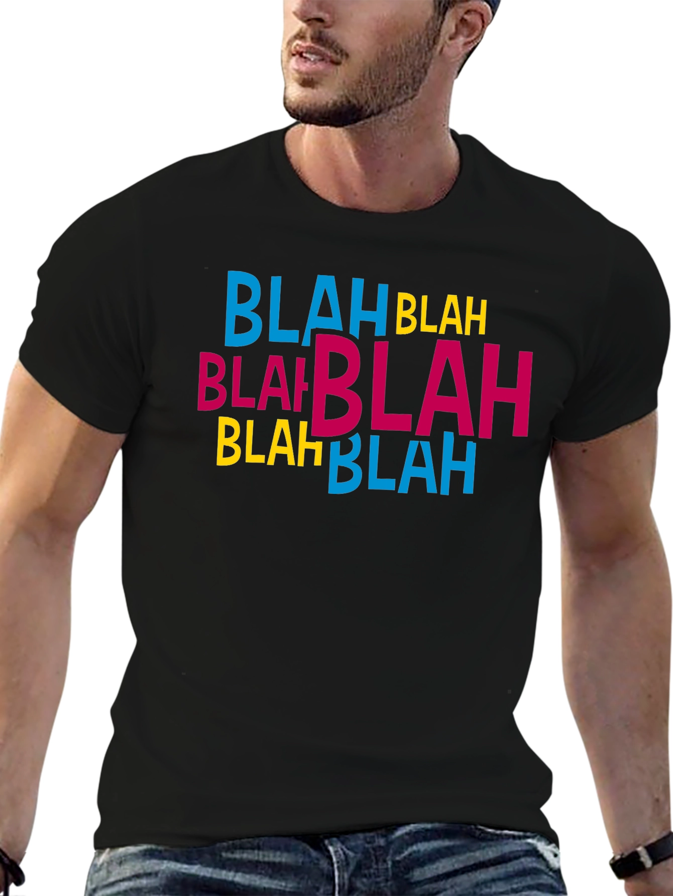 Black Blah Blah Graphic Print Black T-Shirt view 6
