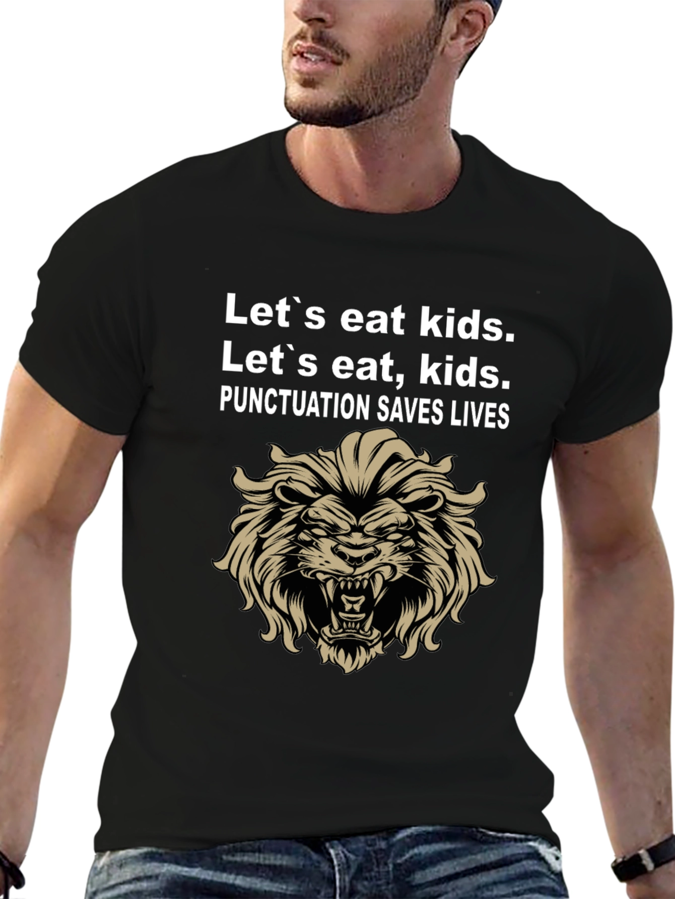 Black Punctuation Saves Lives Graphic Tee - Lion view 6