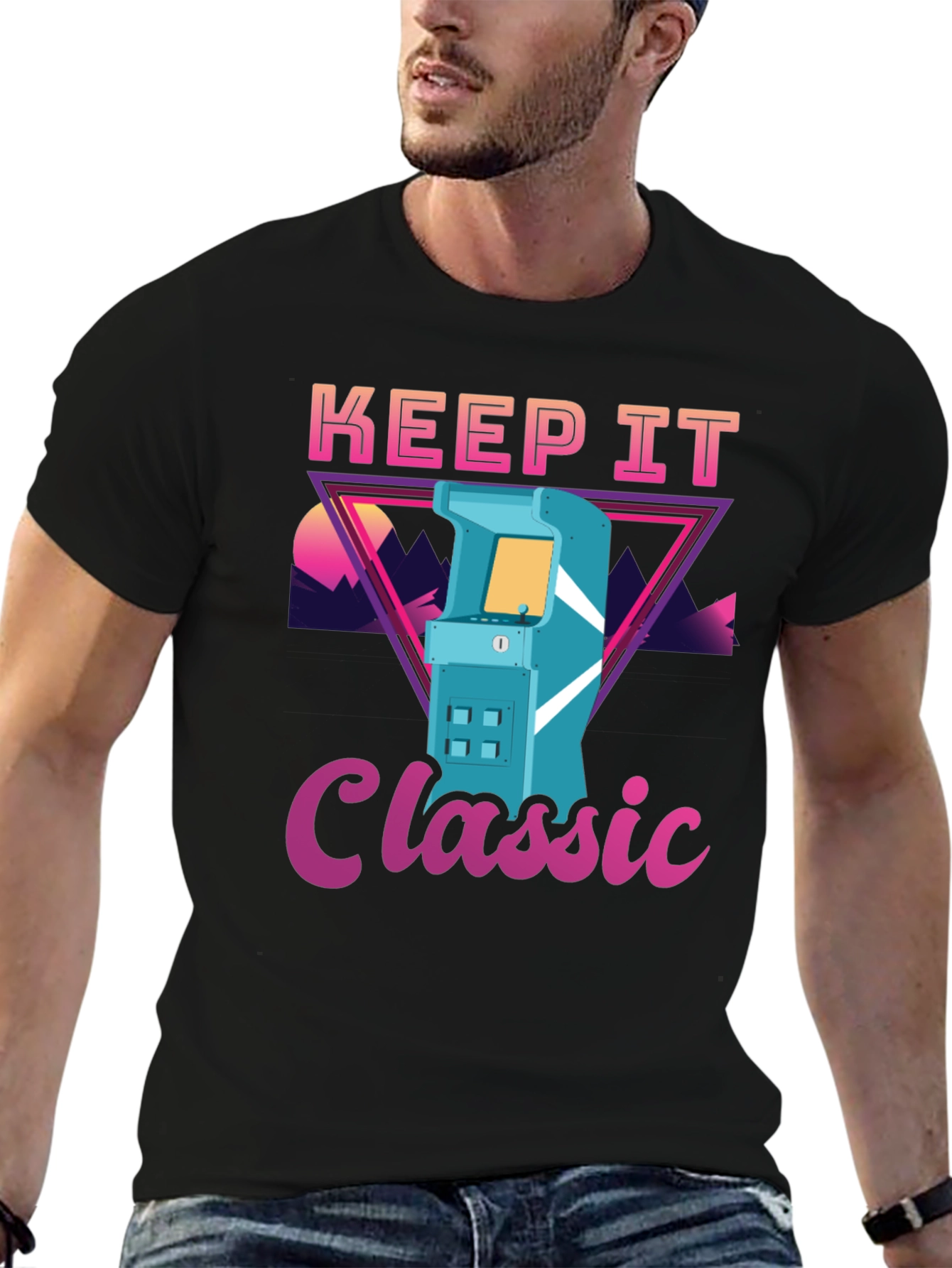 Black Keep It Classic Retro Arcade Game T-Shirt view 6