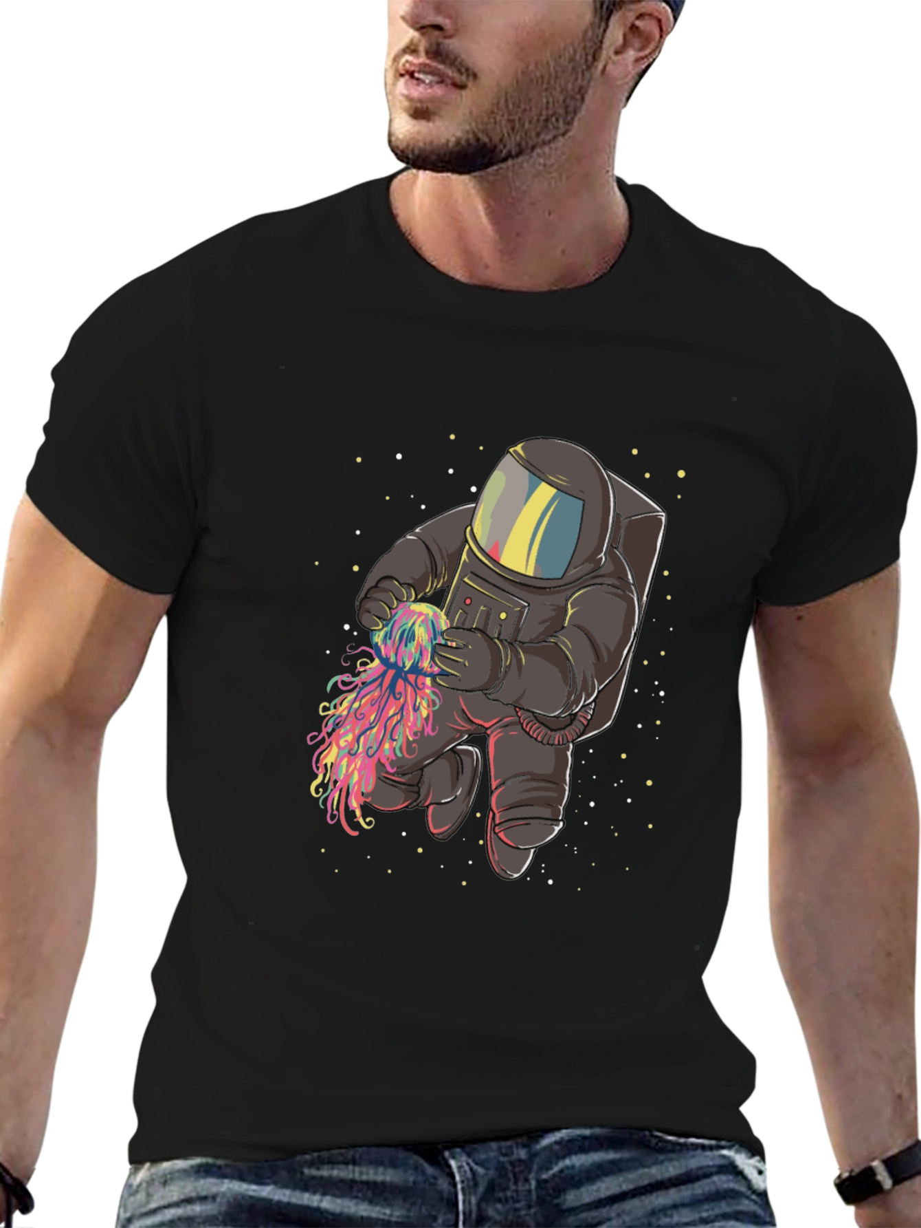 Black Astronaut and Jellyfish Graphic Tee view 6