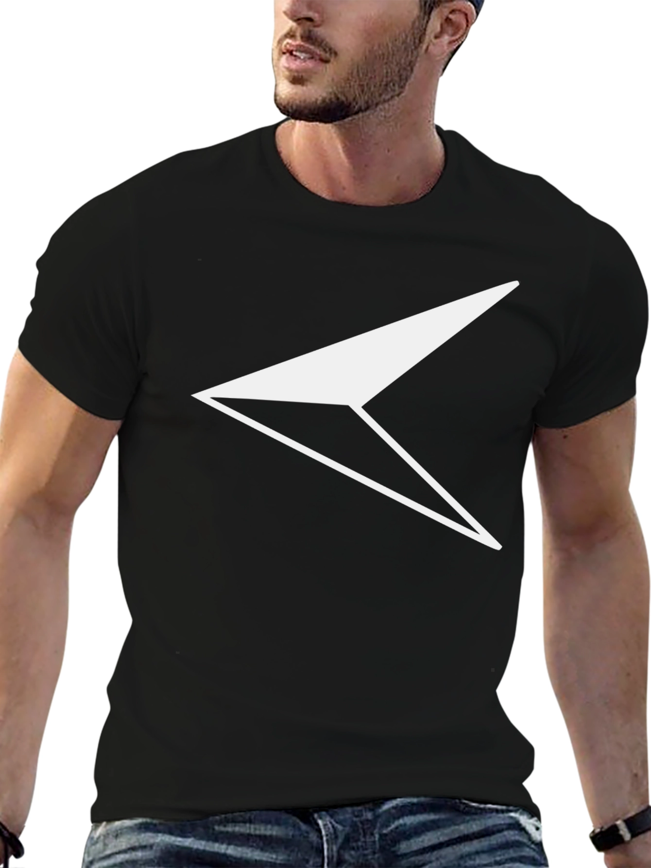 Black Modern Geometric Arrow Graphic Tee - Black view 6