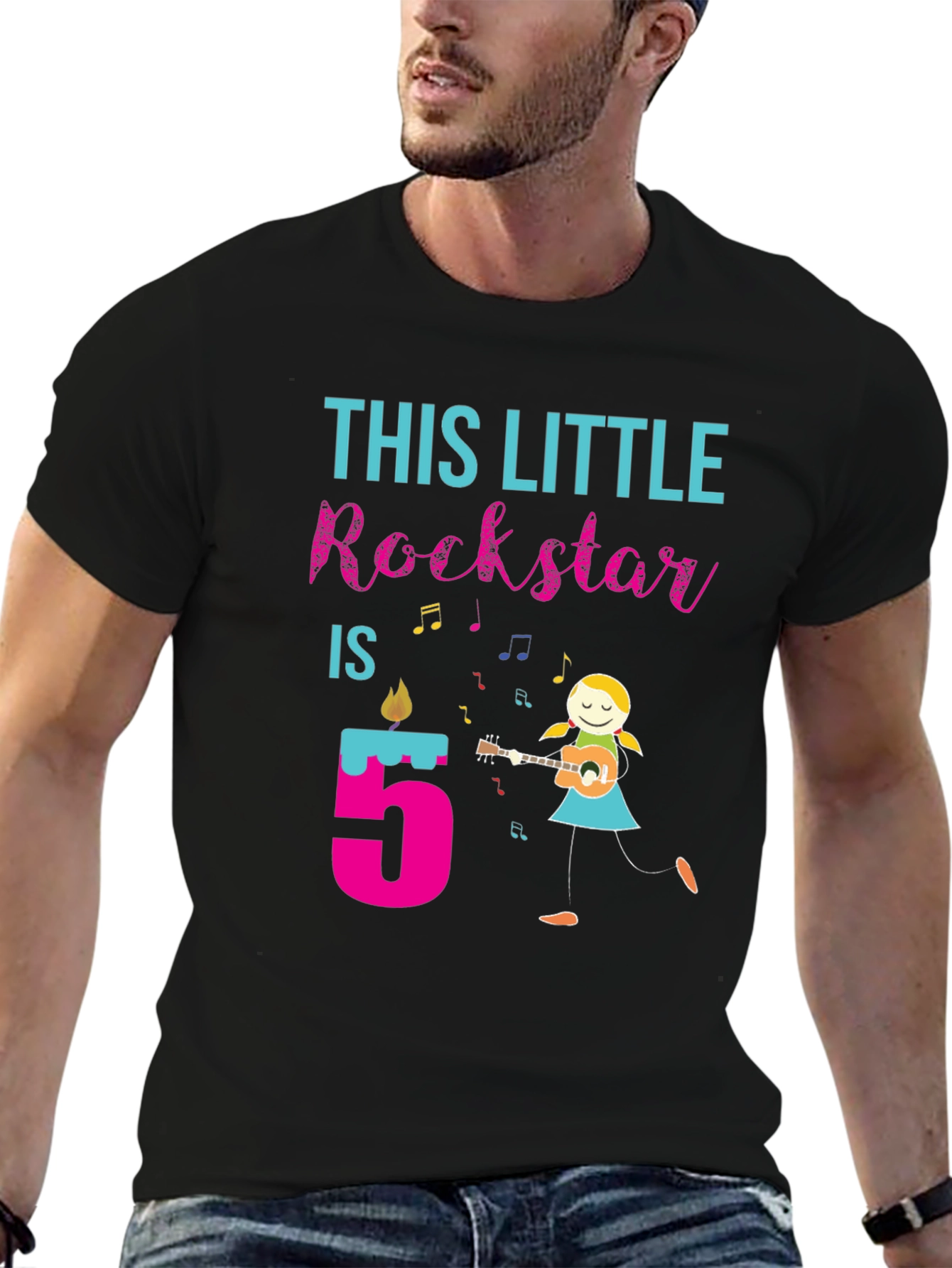 Black Little Rockstar 5th Birthday T-Shirt view 6