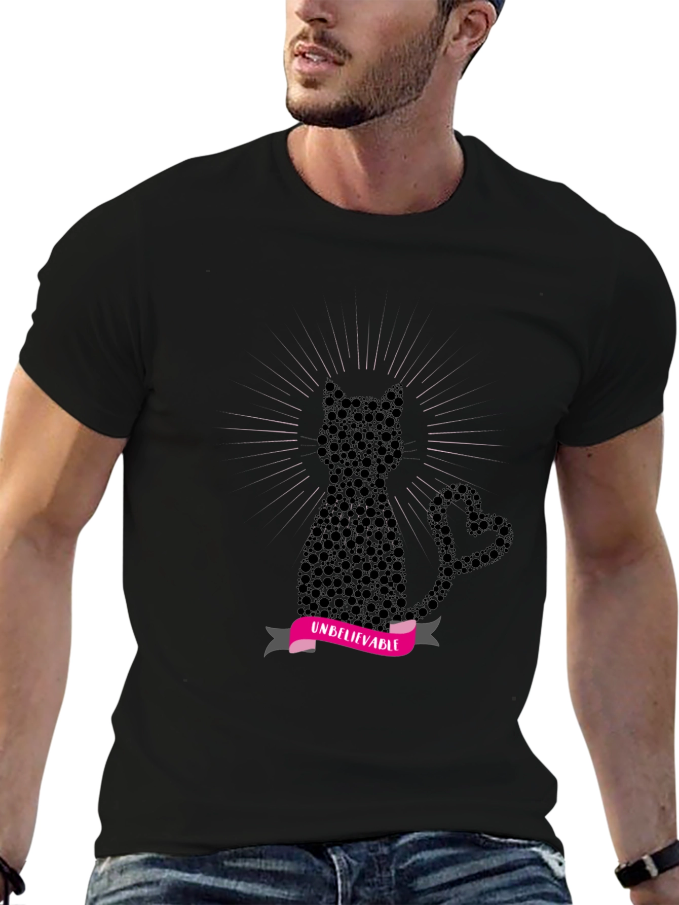 Black Unbelievable Cat Graphic Tee view 6