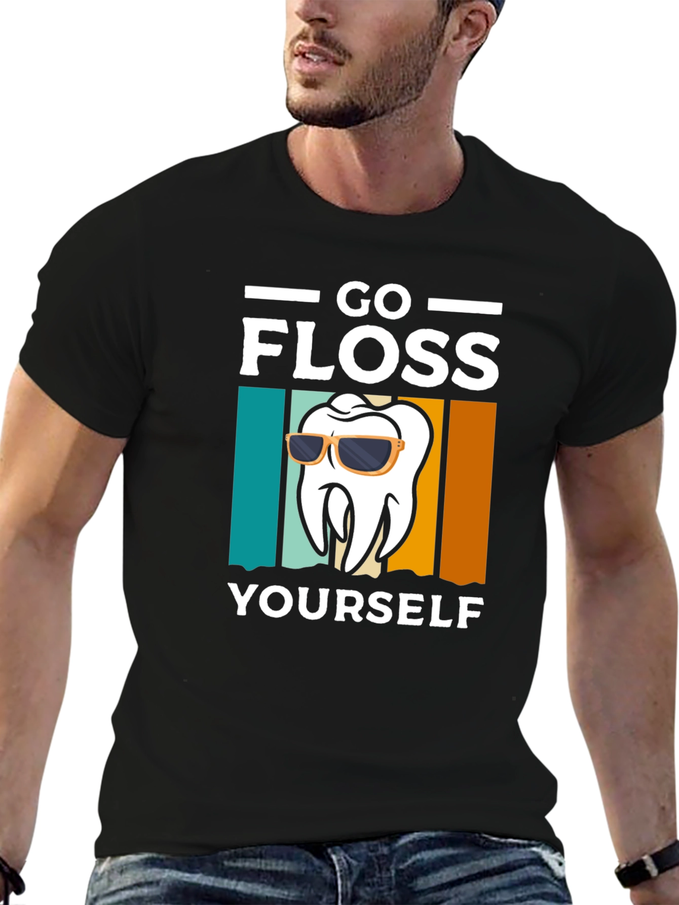 Black Go Floss Yourself T-Shirt - Funny Dental Hygiene Tee view 6