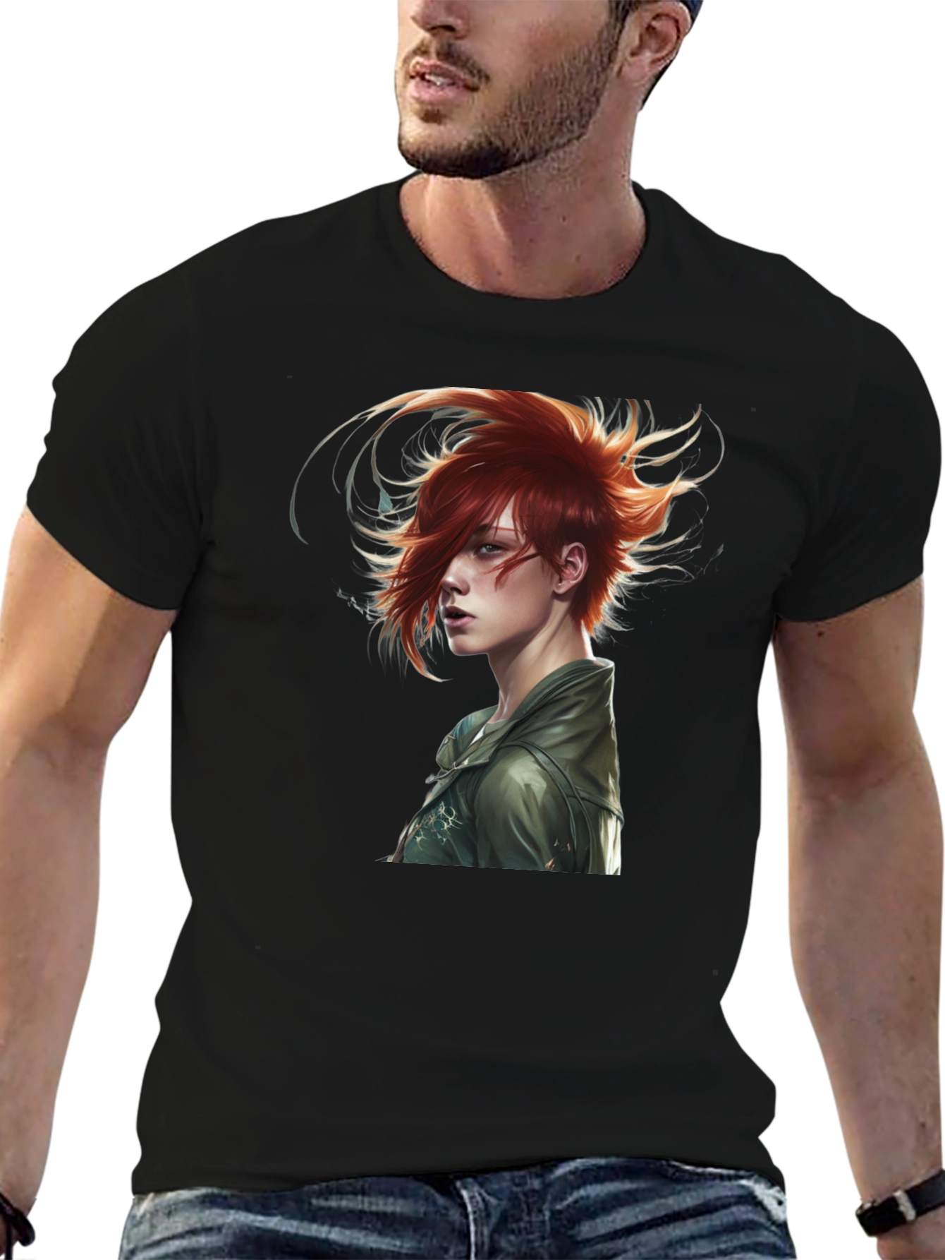 Black Edgy Anime Character Black T-Shirt view 6
