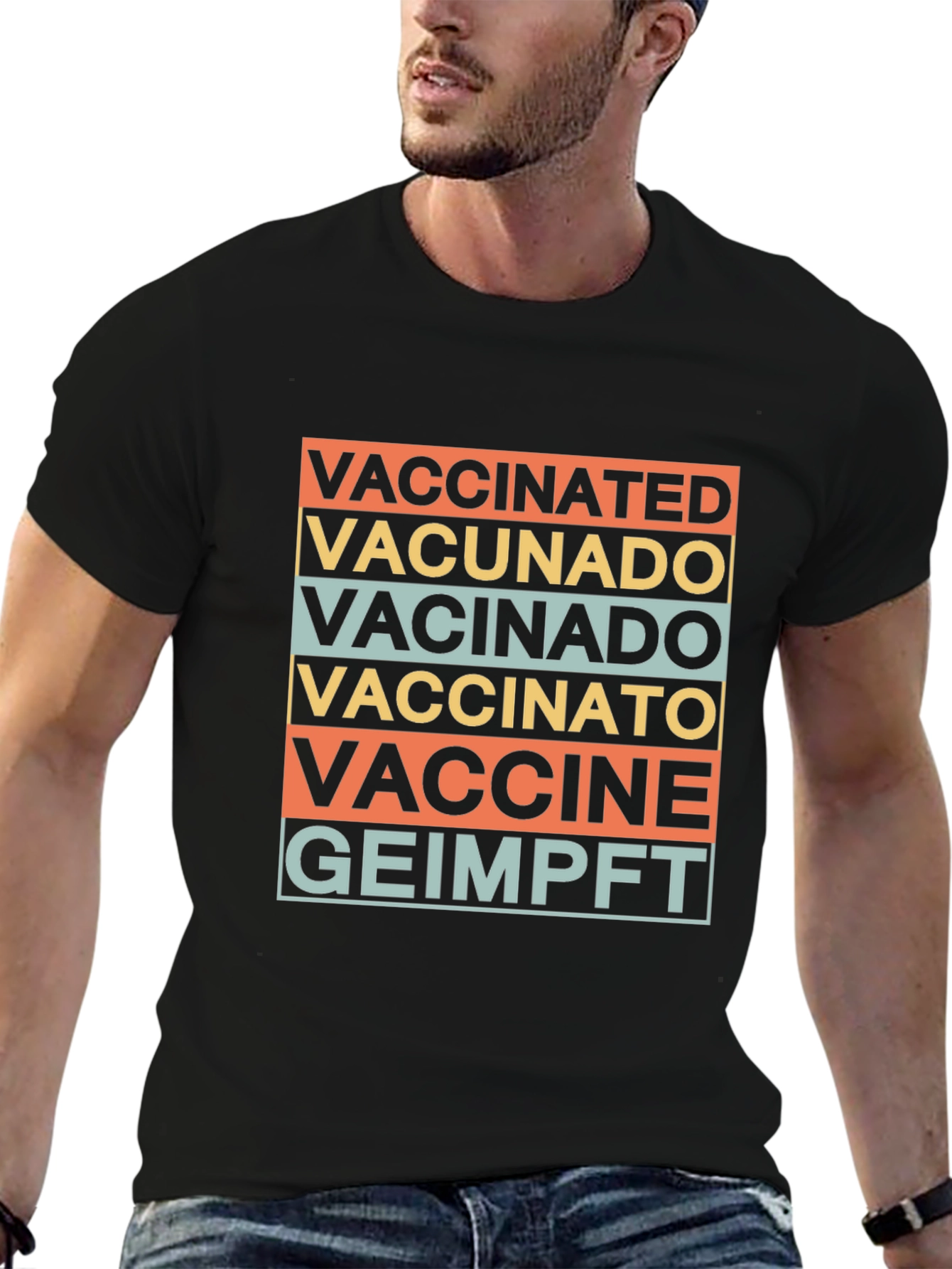 Black Vaccinated Languages Graphic T-Shirt - Stylish Comfort view 6