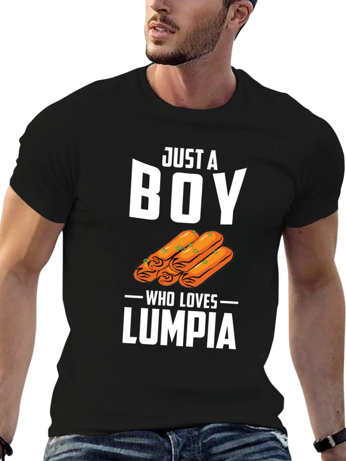 Black Just a Boy Who Loves Lumpia T-Shirt view 6