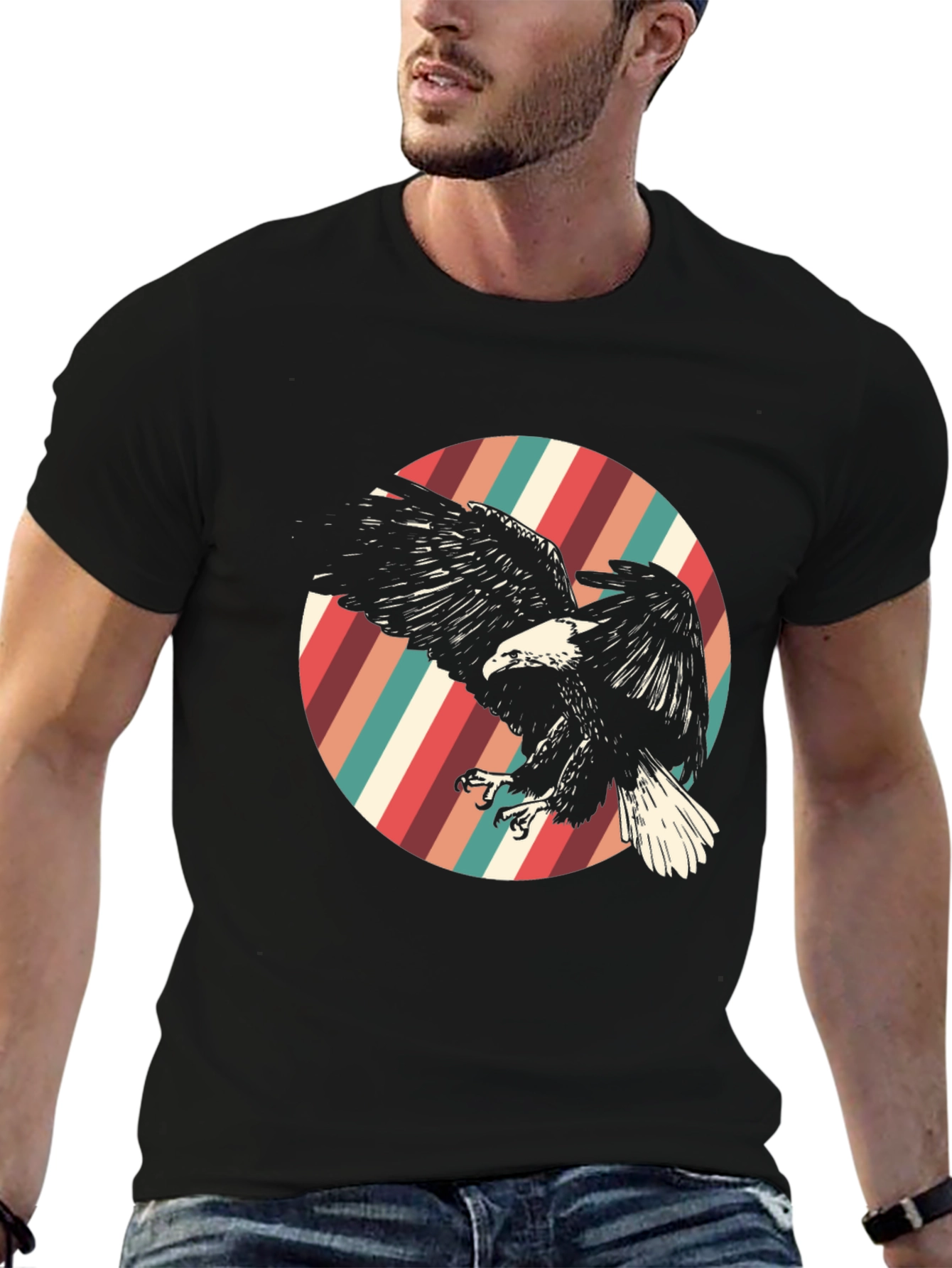 Black Retro Eagle Graphic Tee - Black view 6